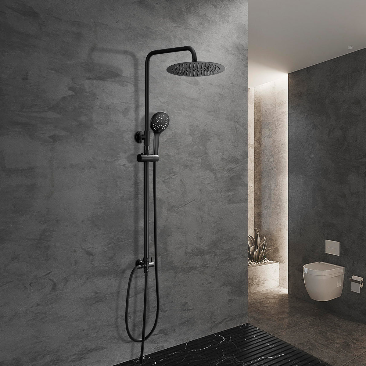 JOHO Shower Column without Taps Adjustable Fixings Heavy Duty Wall Set Bath Shower Shower Bathroom with Rain Shower Effect ABS D20 cm