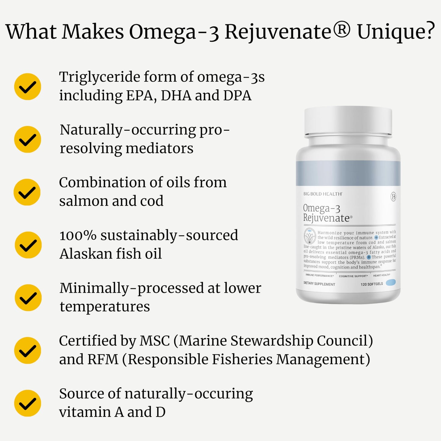 BIG BOLD HEALTH Omega-3 Rejuvenate Wild Alaskan Fish Oil Supplement with PRMs ⎹ EPA, DHA, & DPA Fatty Acids ⎹ Vitamins A and D to Support Immune Balance & Brain Wellness (120 Softgels) - Medaid International
