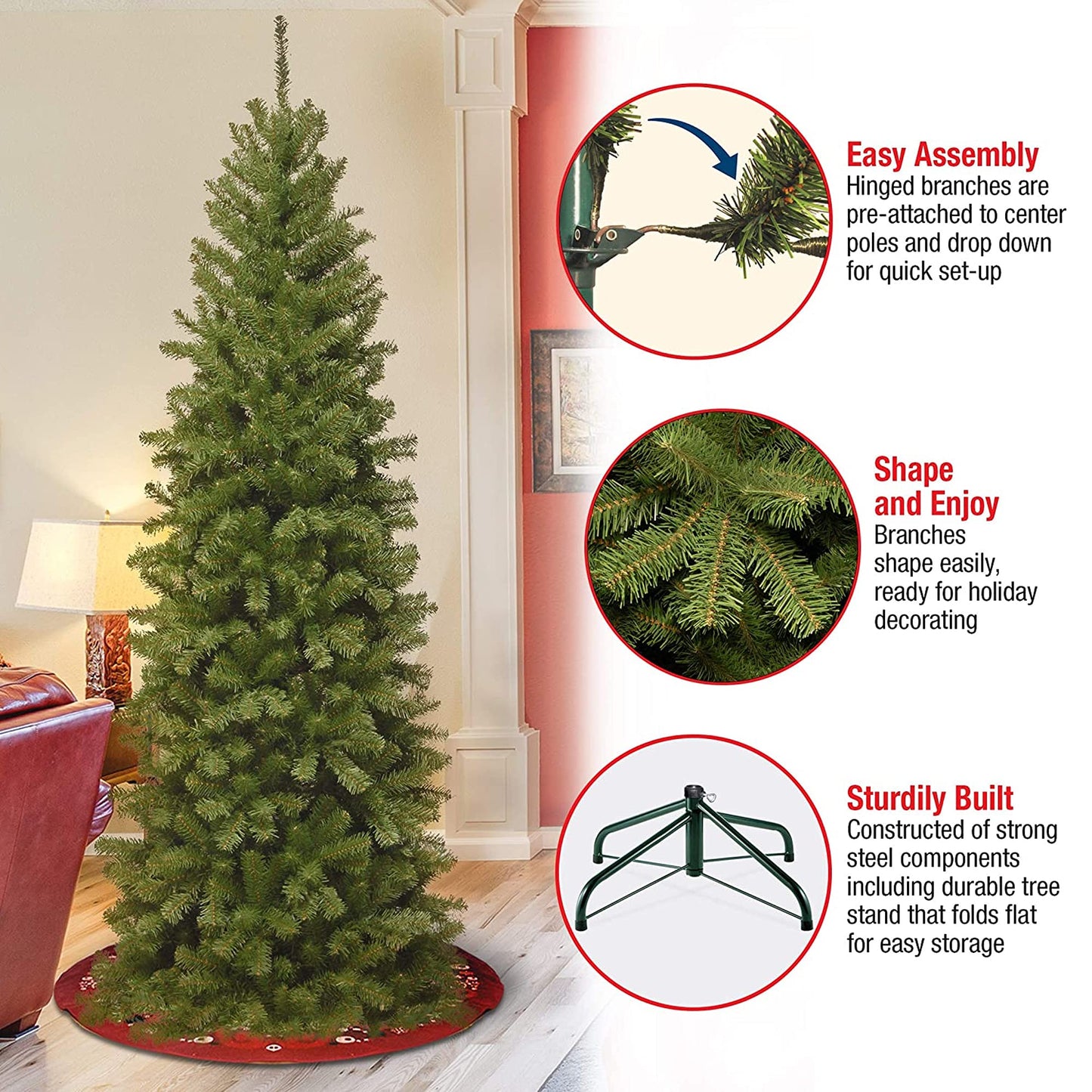 National Tree Company 6.5 ft Unlit North Valley Spruce Slim Artificial Christmas Tree, 832 Tips, Includes Stand, Green - Medaid International