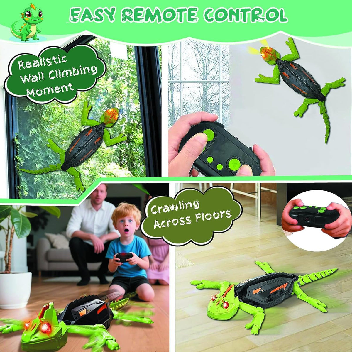 Wall Crawler Gecko, Electric Lizard Toy, Remote Control Crawling Gecko, Rechargeable Funny Prank Toy, for Adults, Indoor Walls, Ceilings, Family Fun, Parties, Office, Birthday Prank Games (Green)