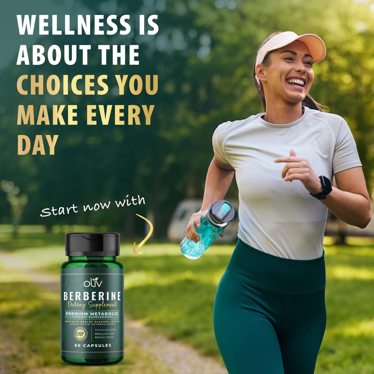 oliv Pure Berberine Supplement Capsules – Berberine HCI 1000mg - Natural Metabolic Support with 200mg Bitter Melon Fruit Extract and 50mg Banaba Leaf – 2 Veggie Capsules Daily (30 Servings) - Medaid International
