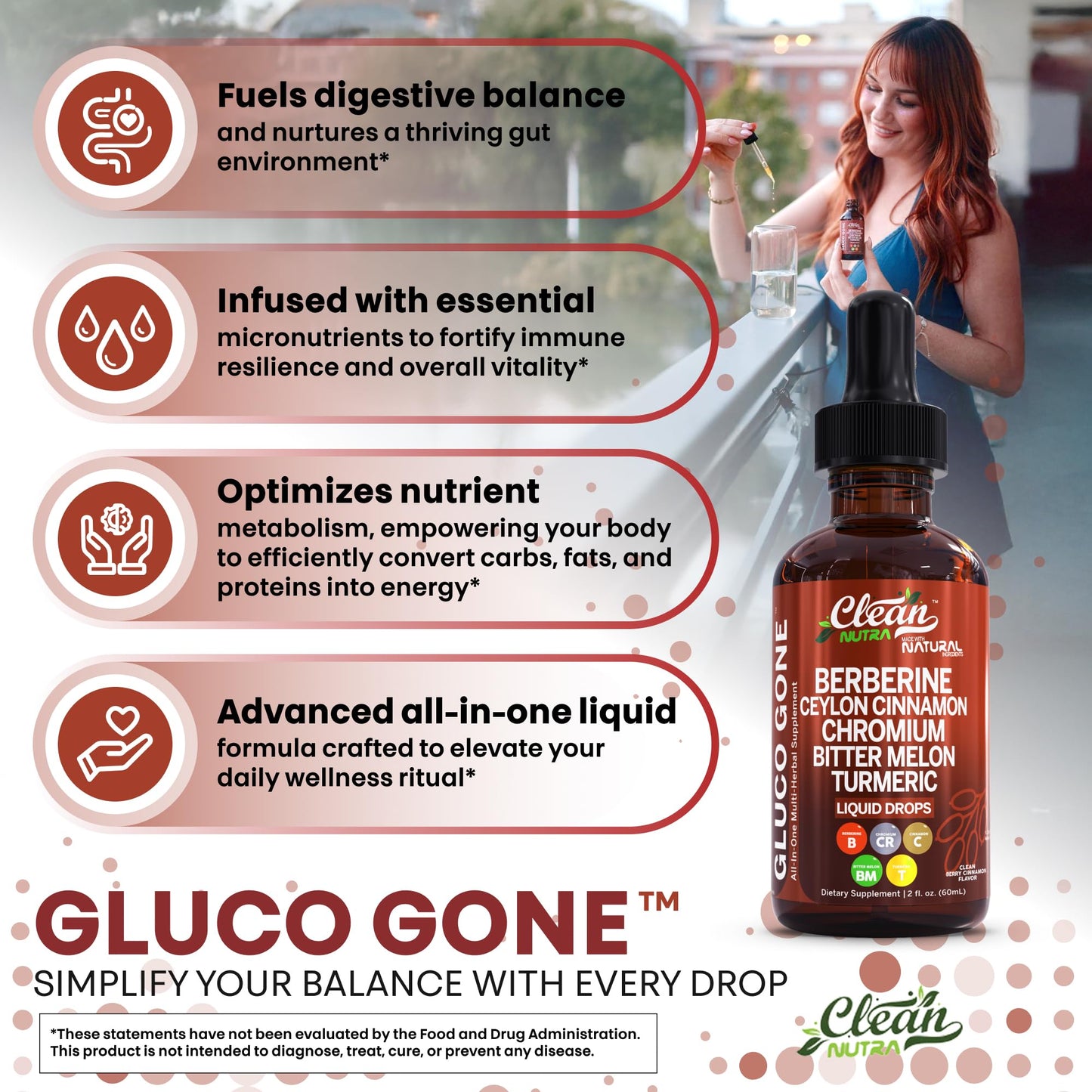 Clean Nutra Berberine with Ceylon Cinnamon Supplement Liquid Drops + Bitter Melon Extract, Glucomannan, Gymnema, Chromium, Turmeric, Organic Panax Ginseng, Moringa GLP-1 Support - Medaid International