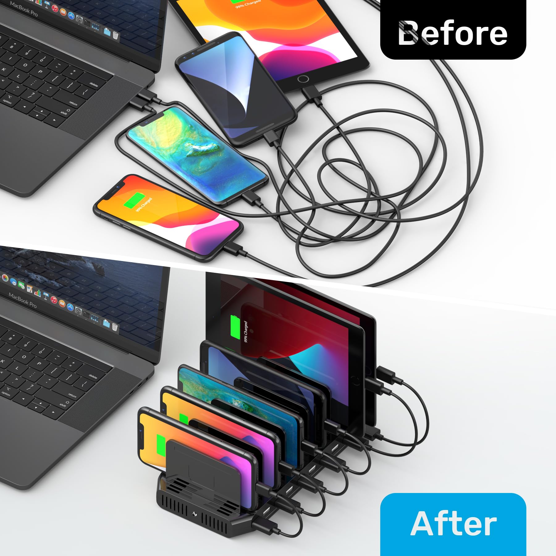 Unitek USB Charging Station, 10 USB Fast Ports Charge Docking Station and Adjustable Dividers, Multi Device Charger Organizer Compatible with iPad, iPhone, Tablet and Cell Phone - Medaid International