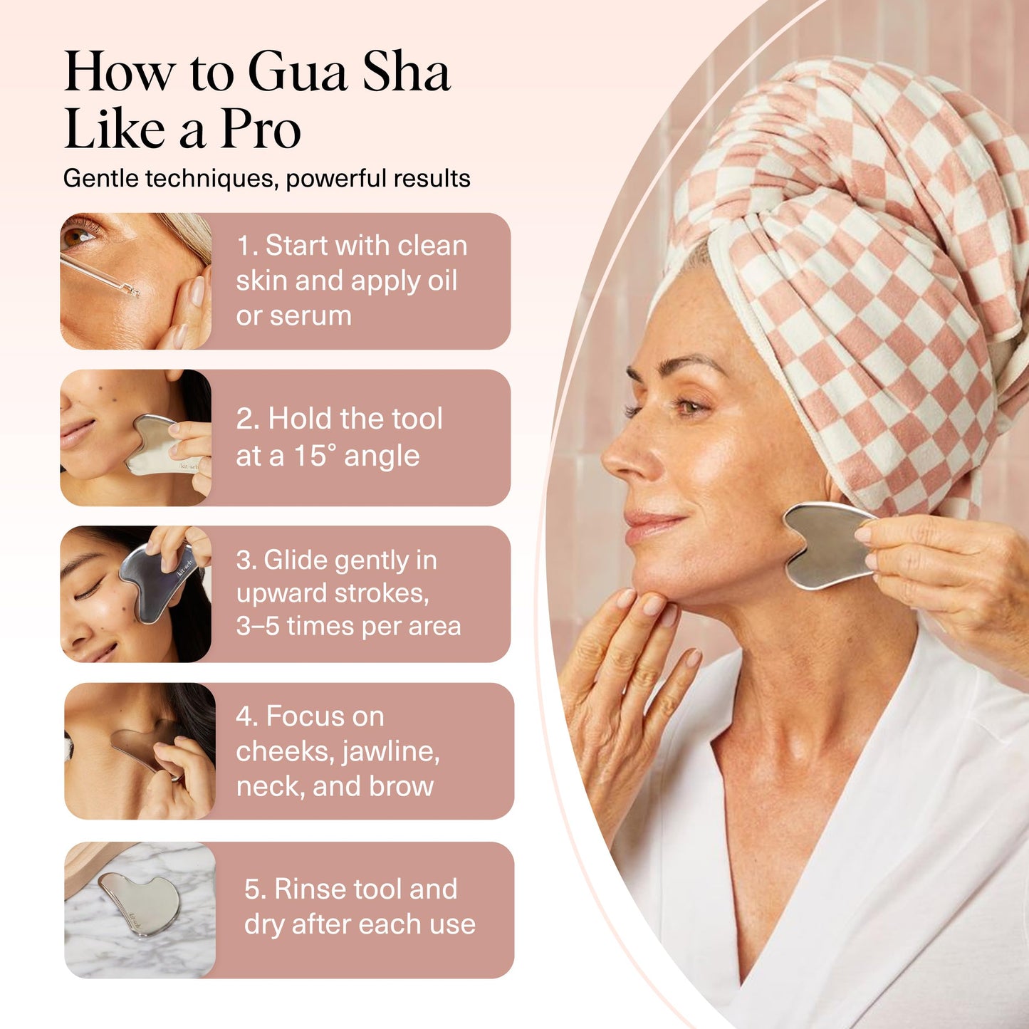 Kitsch Stainless Steel Gua Sha Facial Tools - Guasha Tool for Face, Face Sculpting Tool, Jawline Shaper, Double Chin Reducer, Body Gua Sha Tools, Lymphatic Drainage Massager, Facial Skin Care - Silver - Medaid International