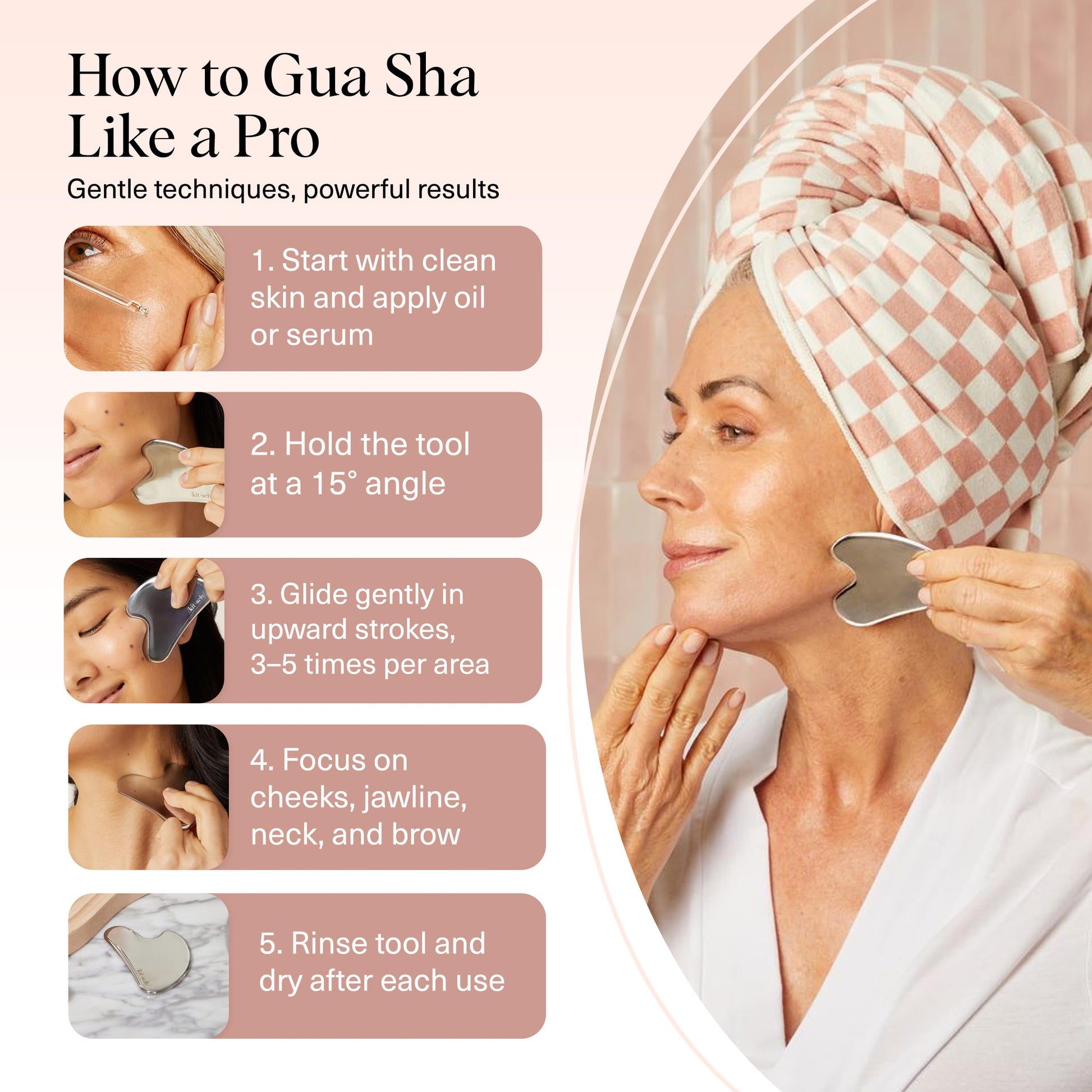 Kitsch Stainless Steel Gua Sha Facial Tools - Guasha Tool for Face, Face Sculpting Tool, Jawline Shaper, Double Chin Reducer, Body Gua Sha Tools, Lymphatic Drainage Massager, Facial Skin Care - Silver - Medaid International