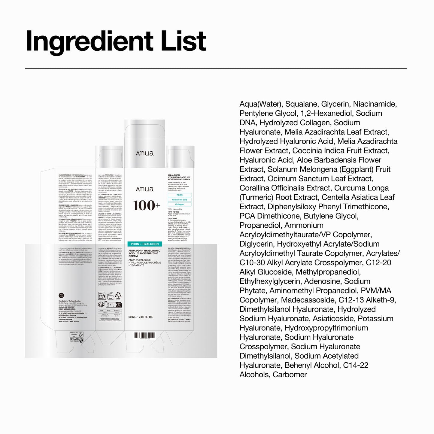 ANUA PDRN Hyaluronic Acid 100 Moisturizing Cream, Lightweight Hydrating Moisturizer with Salmon DNA, Hyaluronic Acid, Collagen For Glass Skin, Korean Skin Care (60ml / 2.02 fl. oz) - Medaid International