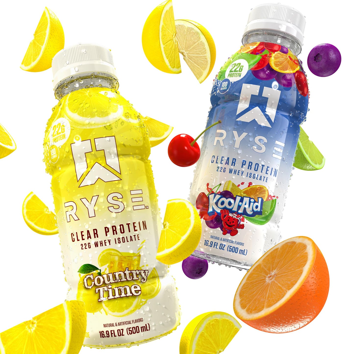 RYSE Clear Protein Drink - Variety Pack - 100 Calories, 22g Whey Isolate Protein Shake, Sugar-Free, 0g Fat & Lactose-Free - Refreshing Ready-to-Drink Beverage - 16.9 fl oz Bottles (12-Pack) - Medaid International