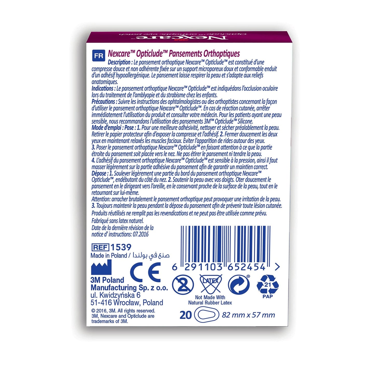 3M Nexcare 1539 Regular Opticlude Orthoptic Eye Patch - 20 Pieces - Medaid International