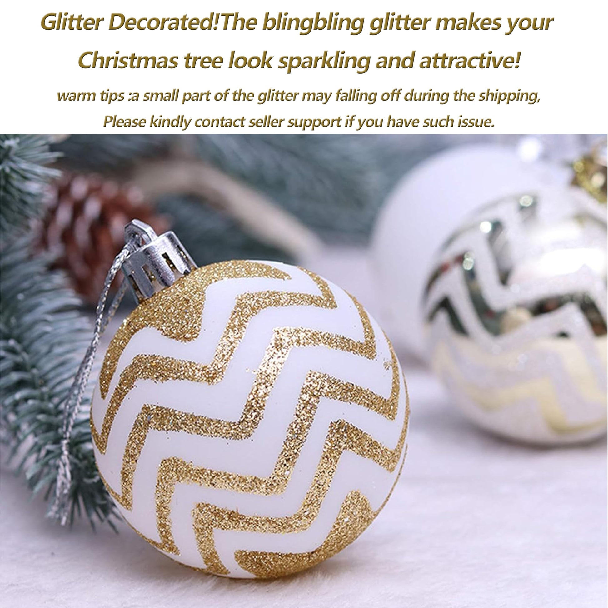 30PCS Christmas Balls Ornaments,60MM Gold&White Painted Shatterproof Festive Wedding Hanging Ornaments Christmas Tree Decoration - Medaid International