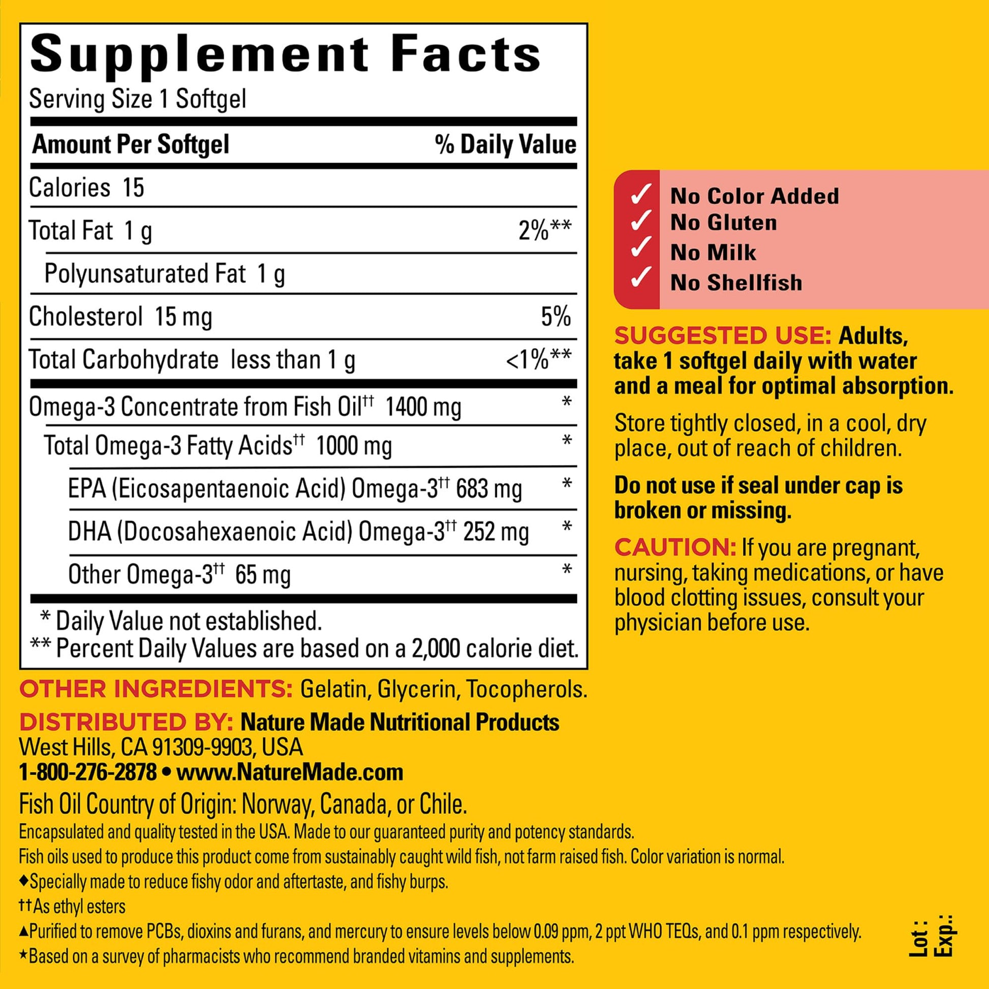 Nature Made Burp Less Ultra Omega 3 Fish Oil Supplements, 1400mg Fish Oil Omega 3 Supplements as Ethyl Esters for Healthy Heart Brain Eyes Support, One Per Day, 90 Softgels - Medaid International