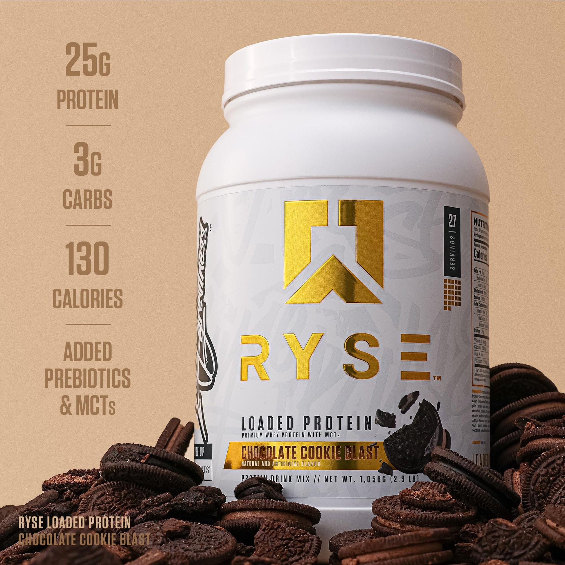 RYSE Loaded Protein Powder - Chocolate Cookie Blast - 25g Whey Protein Isolate & Concentrate with Prebiotic Fiber & MCTs - Low Carb, Low Sugar, Digestive-Friendly - 27 Servings / 2 lb Tub - Medaid International