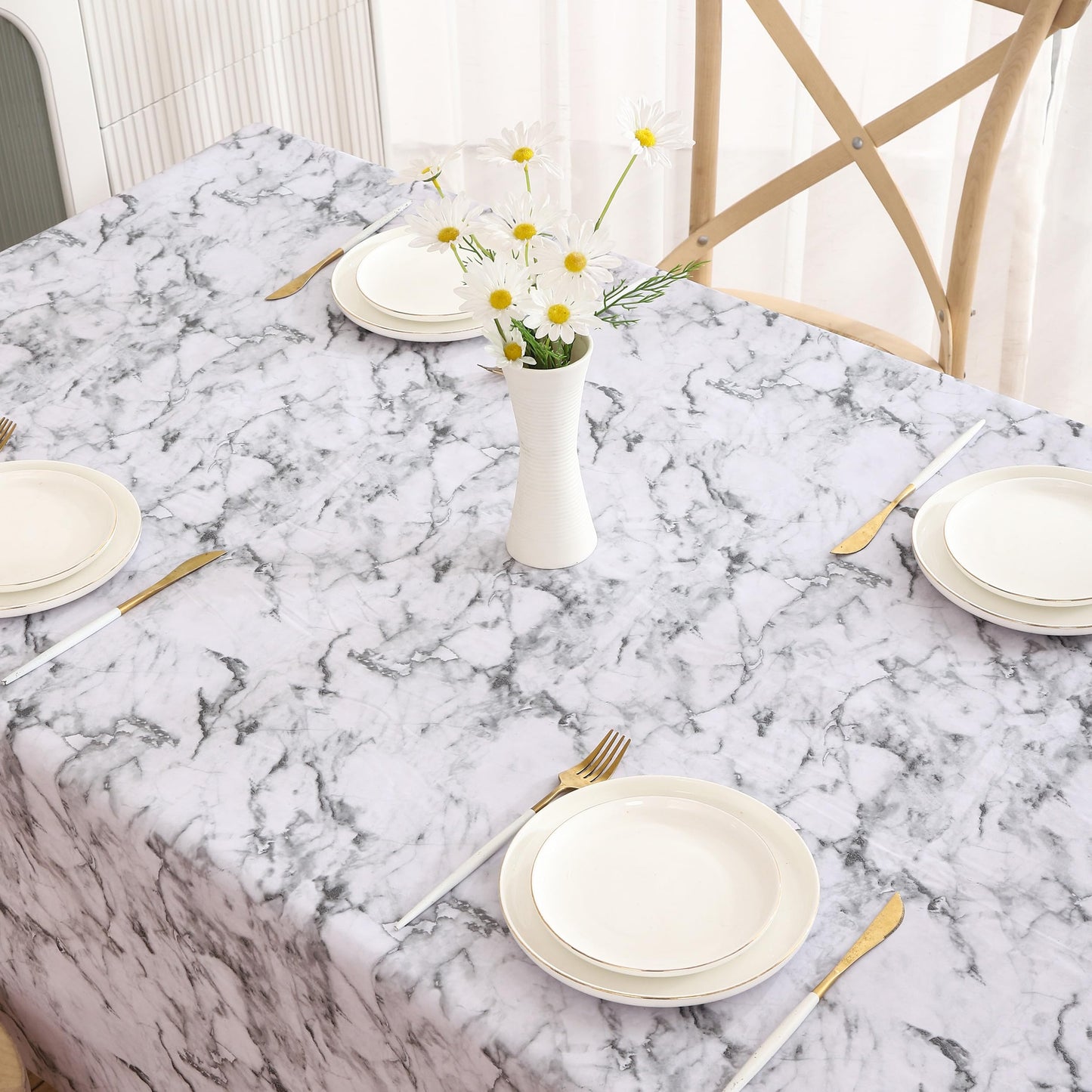 Heavy Duty Vinyl Tablecloth with Flannel Backing Waterproof Oil-Proof Plastic Table Cloth Stain-Resistant Wipeable Rectangle or Square Table Cover for Indoor and Outdoor (Marble, 52X70 Inch) - Medaid International