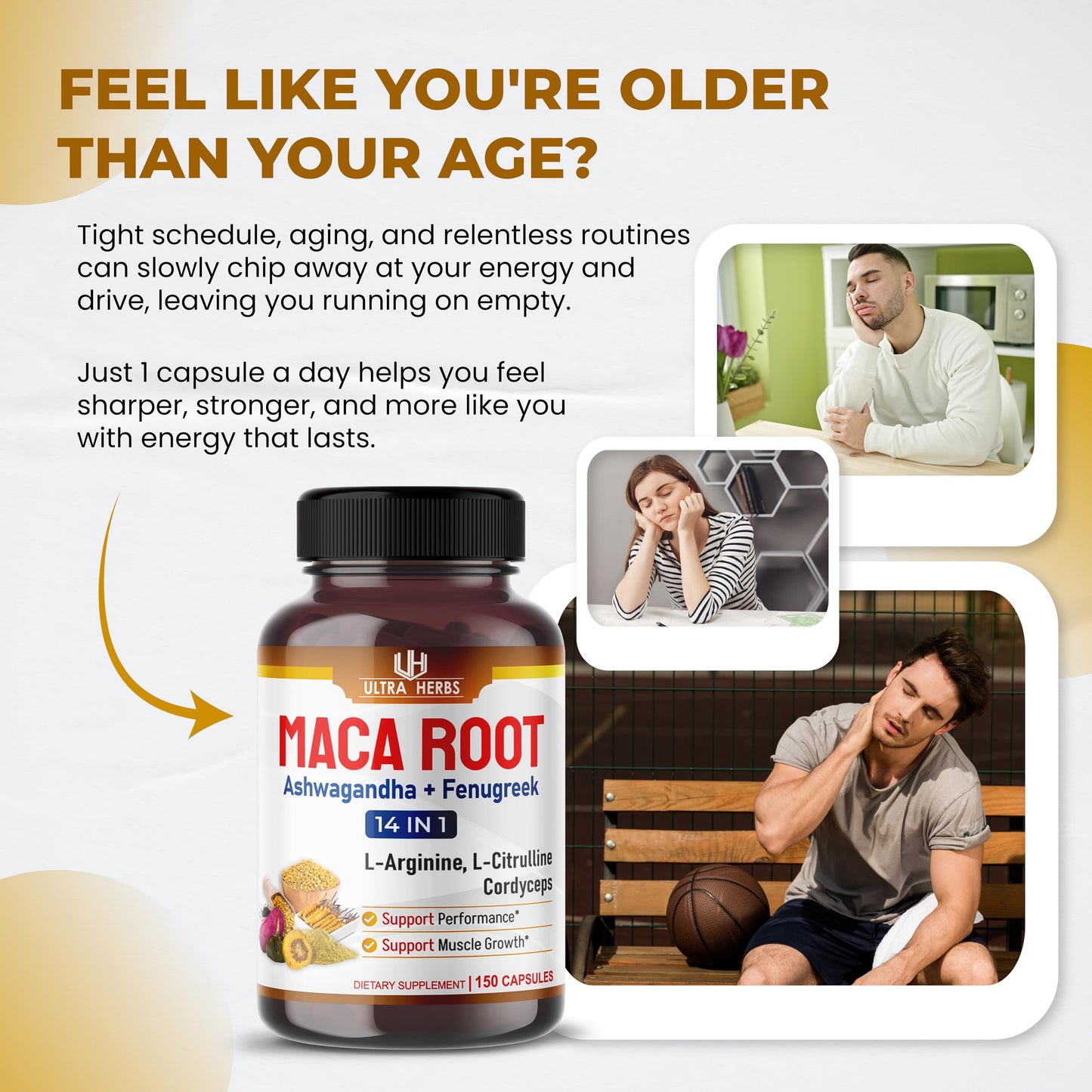 Peruana Maca Root Black, Red, Yellow | Maca Root Capsules Enhanced with Ginseng, Ashwagandha, Fenugreek | Support Stamina, Performance & Mood | 150 Capsules - Medaid International