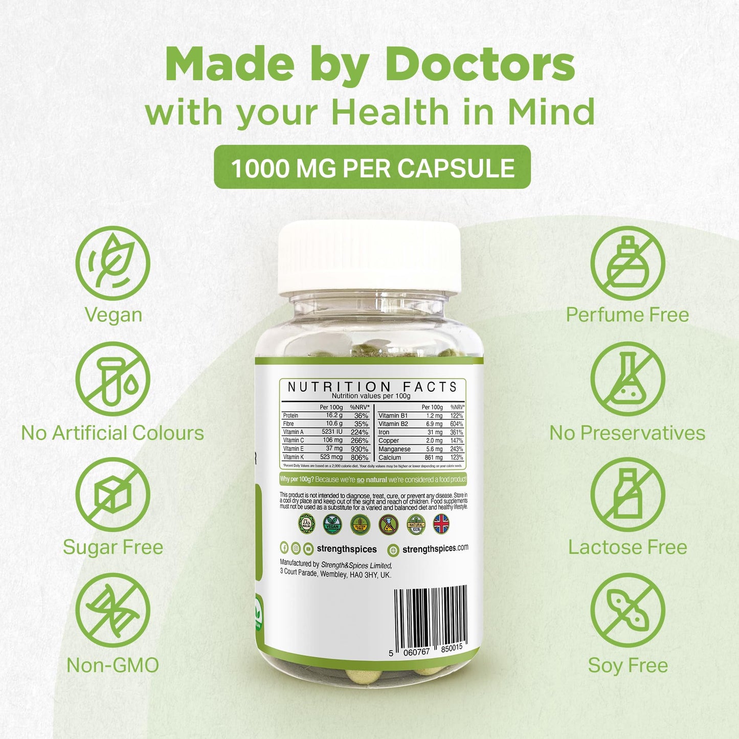 Strength & Spices Immune System Booster, Turmeric and Black Pepper Capsules with Moringa Powder, and Maca, Antioxidant-Rich Blend to Improve Immune Functions and Overall Wellness, 1000mg, 60 Capsules - Medaid International