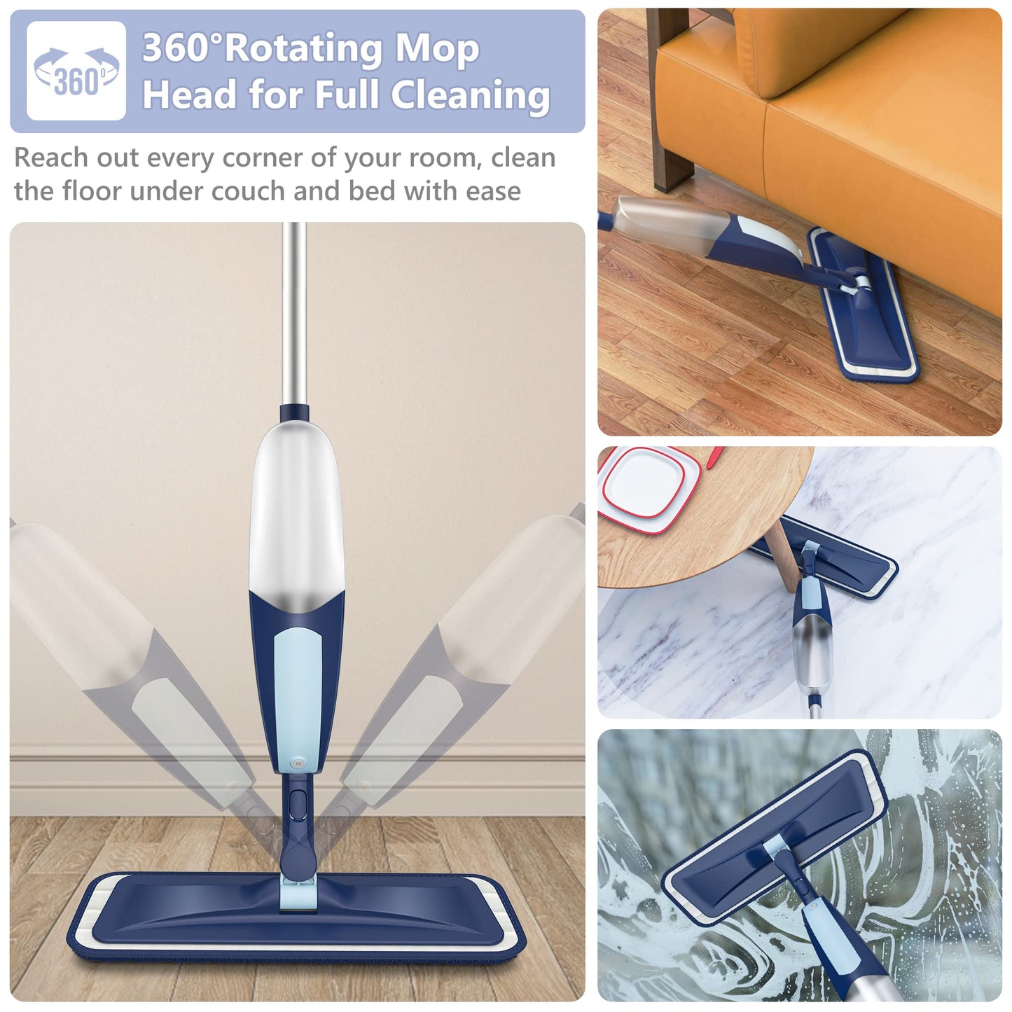 Spray Mops for Floor Cleaning, TRAV-ROUND Microfiber Wood Floor Mop with 5 Reusable Washable Pads for Dry Wet Cleaning on Hardwood Laminate Wood Ceramic Vinyl Tile - Medaid International