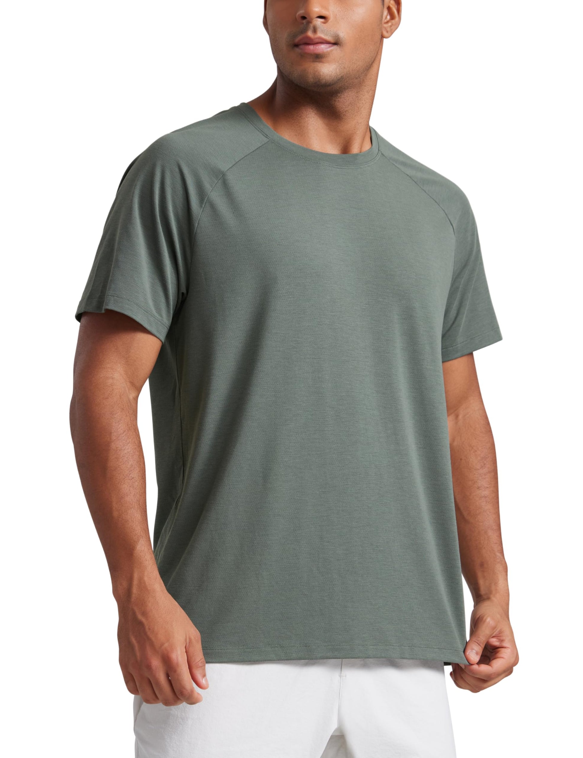 CRZ YOGA Mesh Workout Shirts for Men - Lightweight Breathable T-Shirts Running Athletic Training Short Sleeve Tops Grey Sage Medium - Medaid International