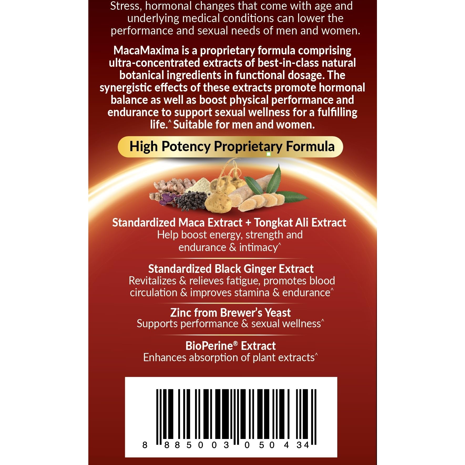 LABO Nutrition MacaMaxima Peruvian Maca Root, Tongkat Ali, Black Ginger, Zinc and Black Pepper Extract Supplement for Men and Women, Supports Reproductive Health, Energy, Stamina- Non-GMO, Vegan Pills - Medaid International