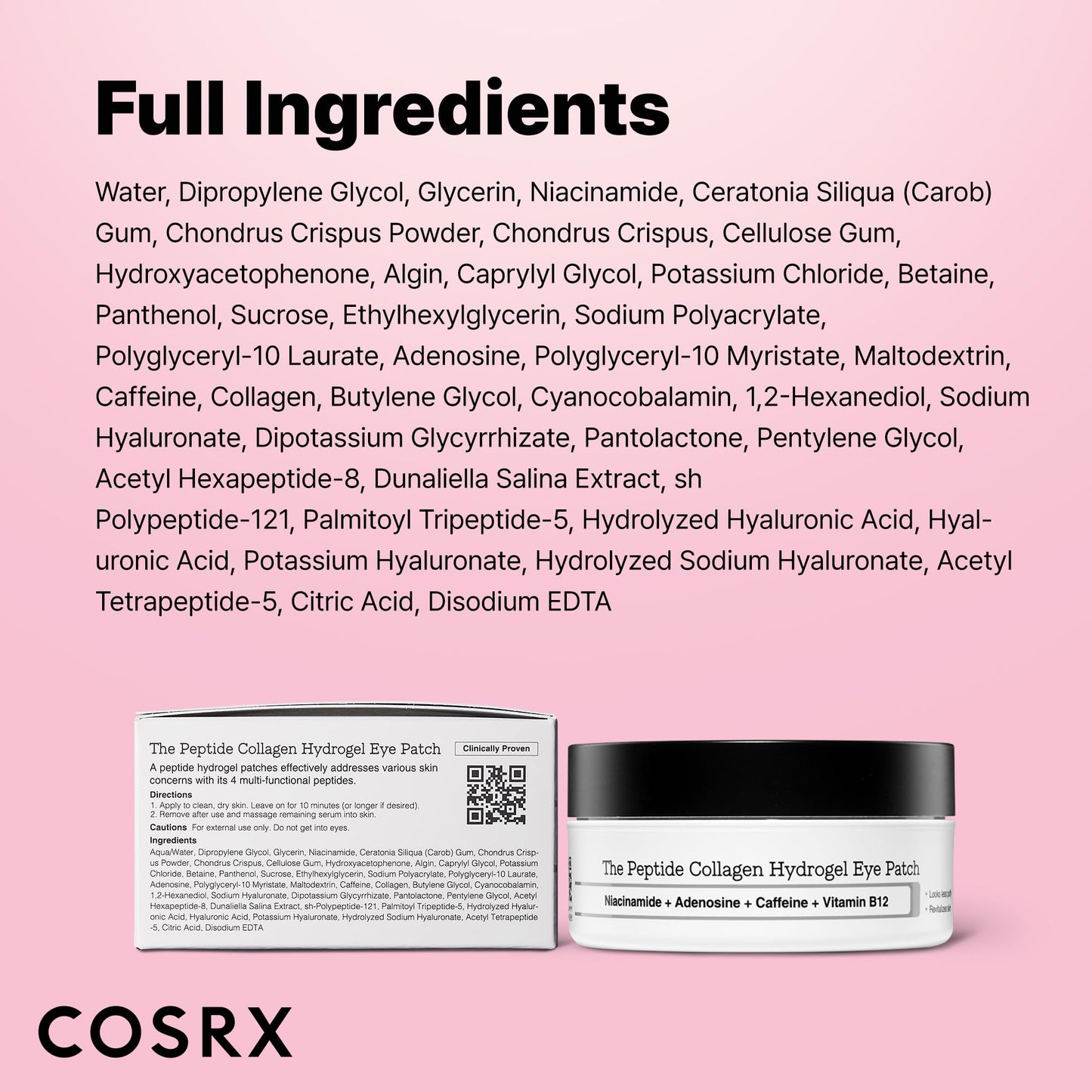 COSRX Pink Peptides Collagen Hydrogel Eye Patch for Puffy Eyes and Dark Circles, Under Eye Mask, 60 Under Eye Patches, Korean Skin Care, Stocking stuffers for women - Medaid International