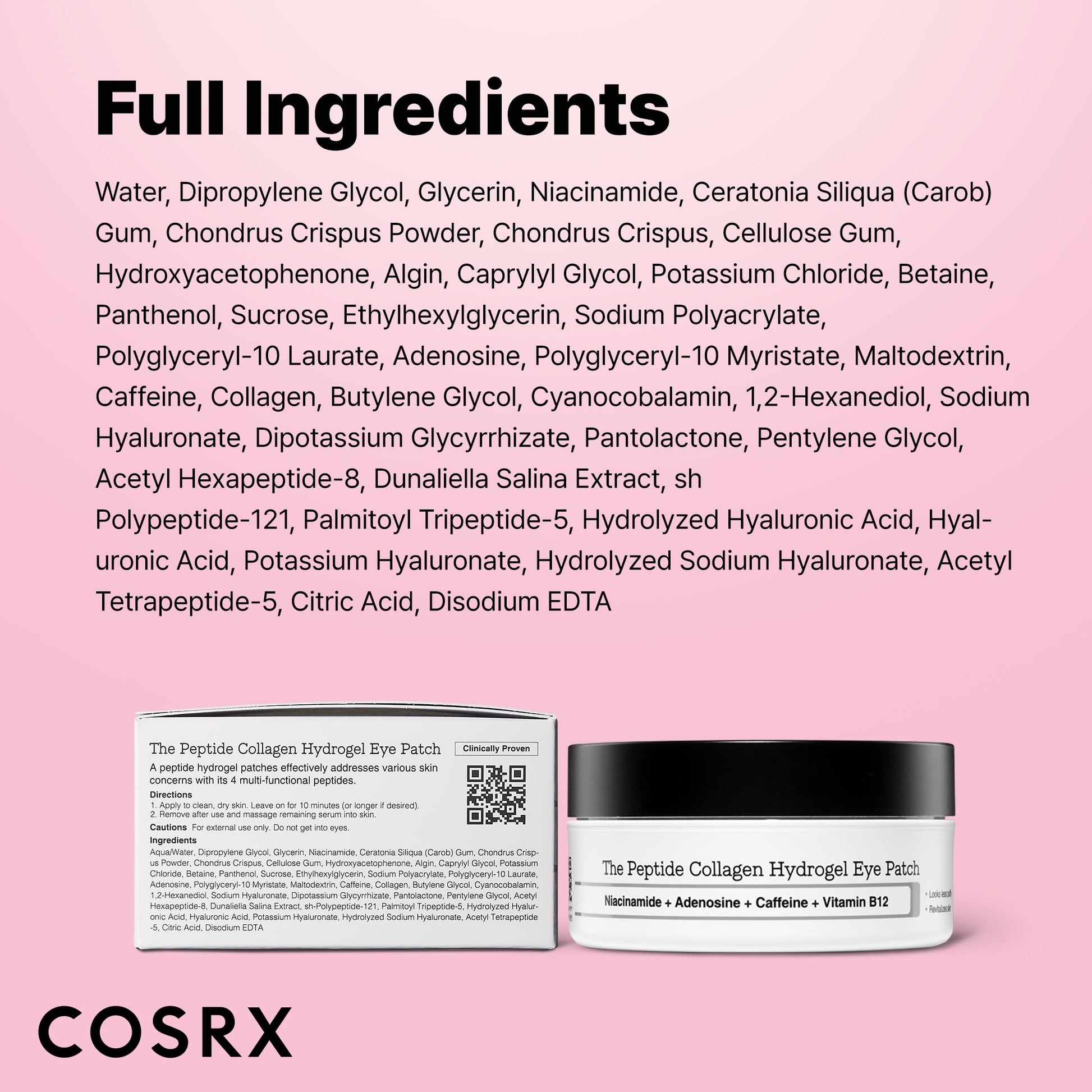 COSRX Pink Peptides Collagen Hydrogel Eye Patch for Puffy Eyes and Dark Circles, Under Eye Mask, 60 Under Eye Patches, Korean Skin Care, Stocking stuffers for women - Medaid International