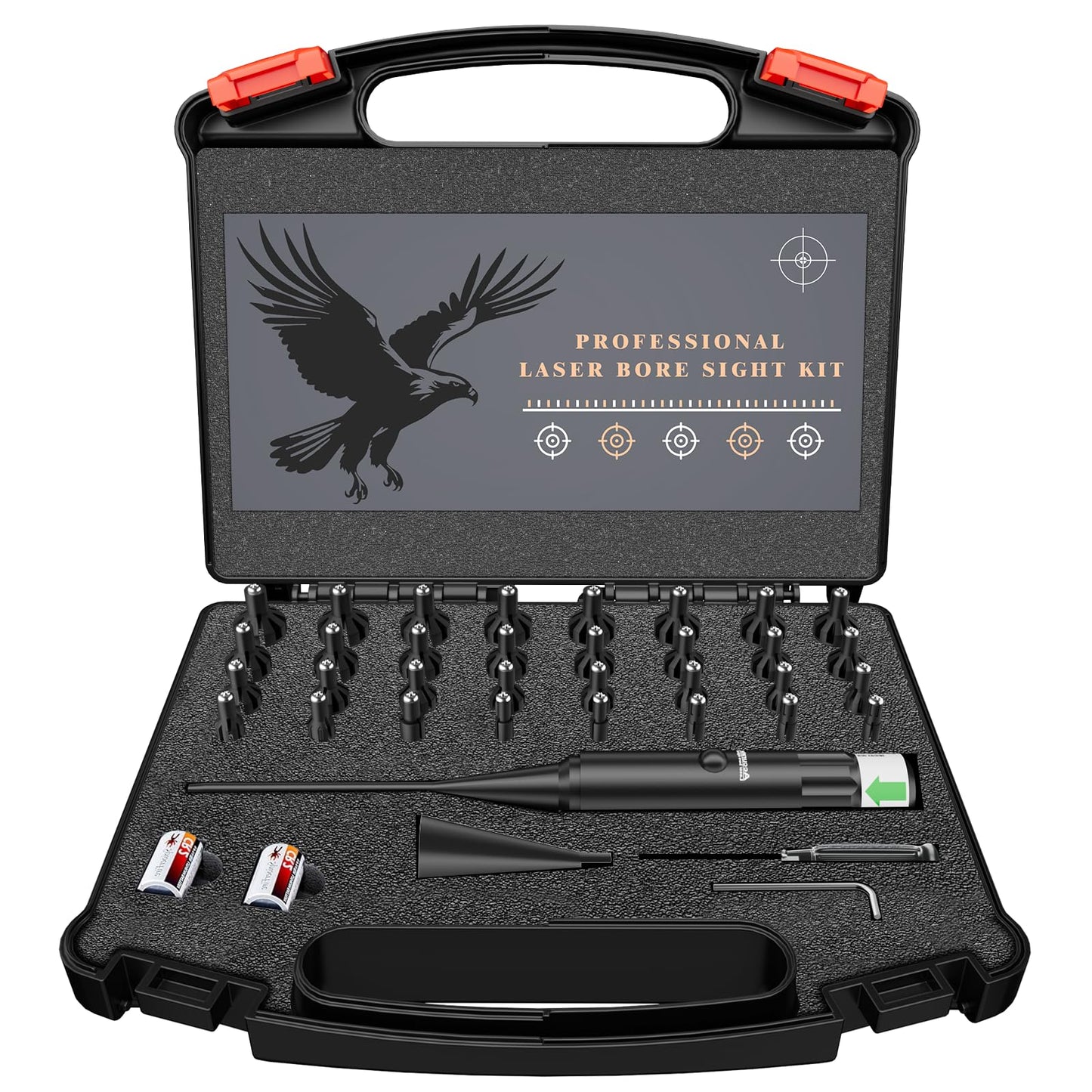 Bore Sight Laser Professional Green Laser Bore Sight Kit with 32 Adapters fit 0.17 to 12GA Calibers, Multiple Caliber Green Bright Bore Sighter Laser Powerful Support for All Gun, Rifle, Pistol - Medaid International