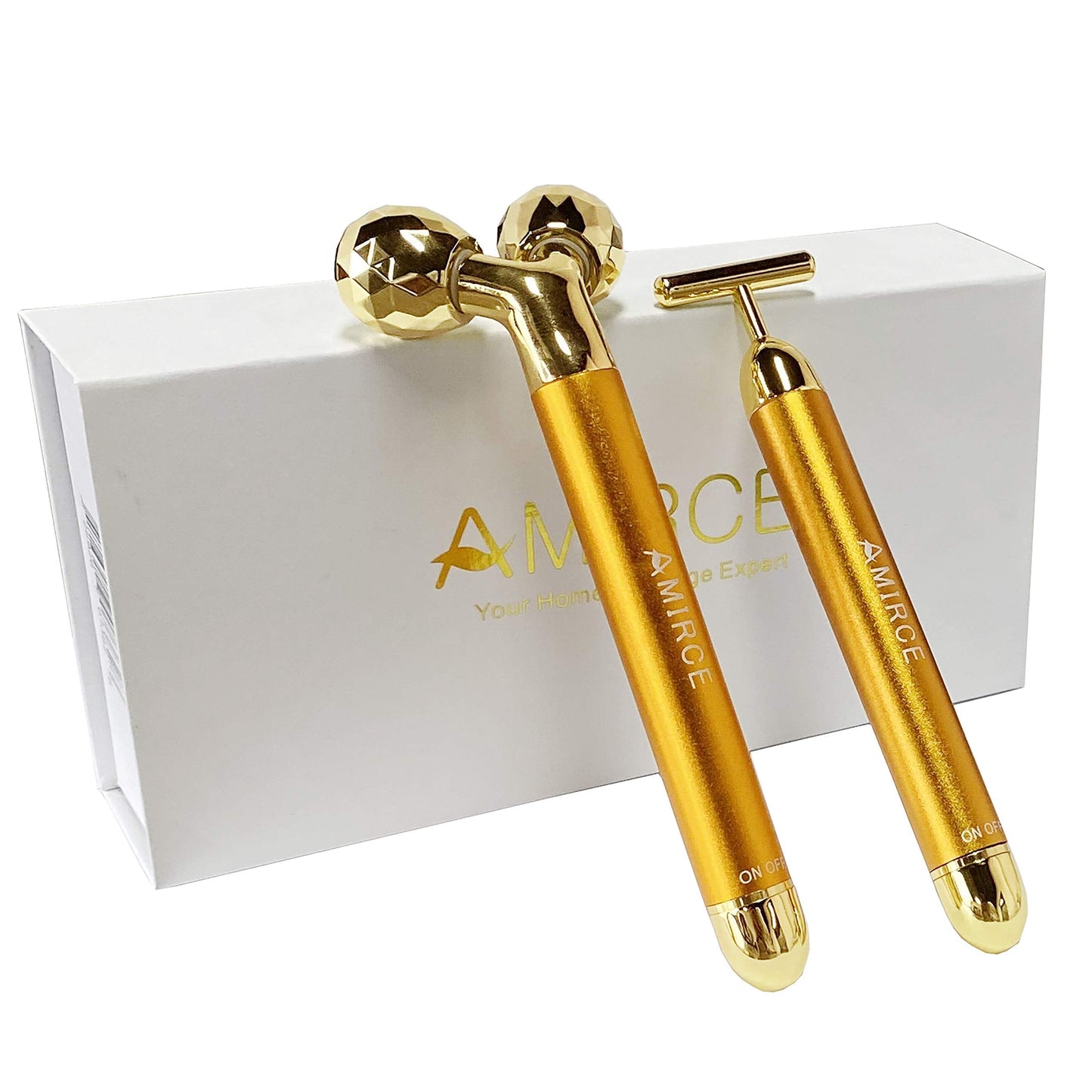 Amirce Face Massager Roller Golden 3D Roller Electric Facial Roller and T Shape Facial Roller Massager Kit Face Rollers - Medaid International