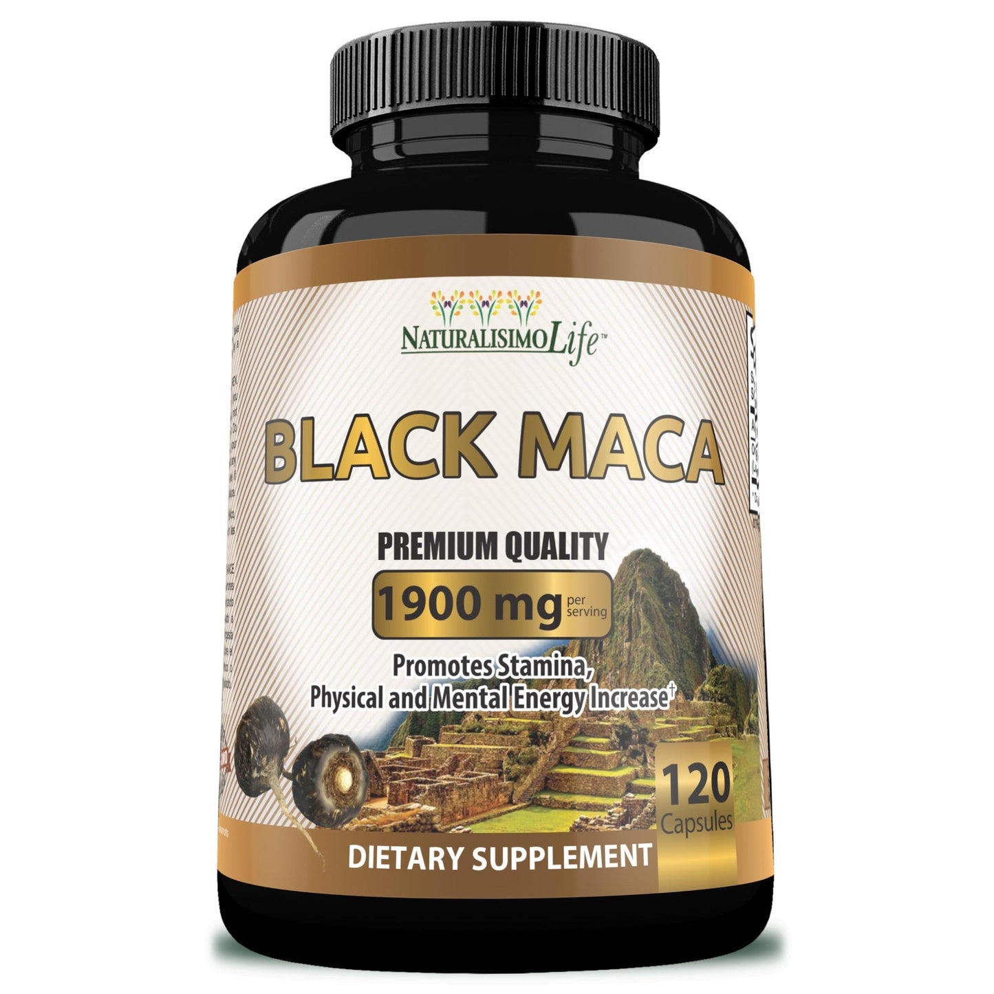 Organic Black Maca 1,900 mg per Serving Natural Energy Booster Peruvian Maca for Men & Women 120 Capsules - Medaid International