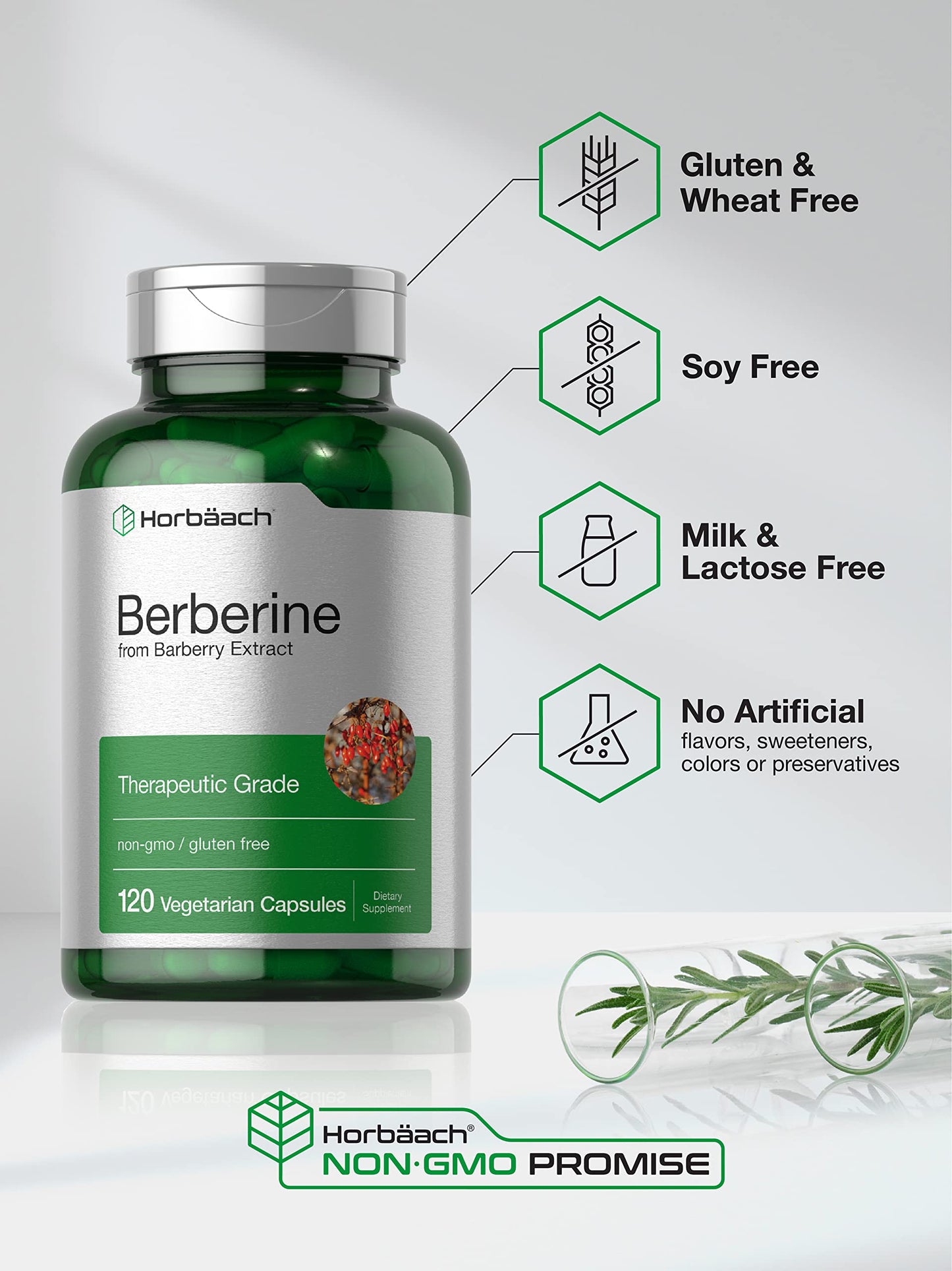 Horbaach Berberine HCL Supplement | 500mg | 120 Capsules | from Barberry Extract | Therapeutic Grade | Vegetarian, Non-GMO, Gluten Free - Medaid International