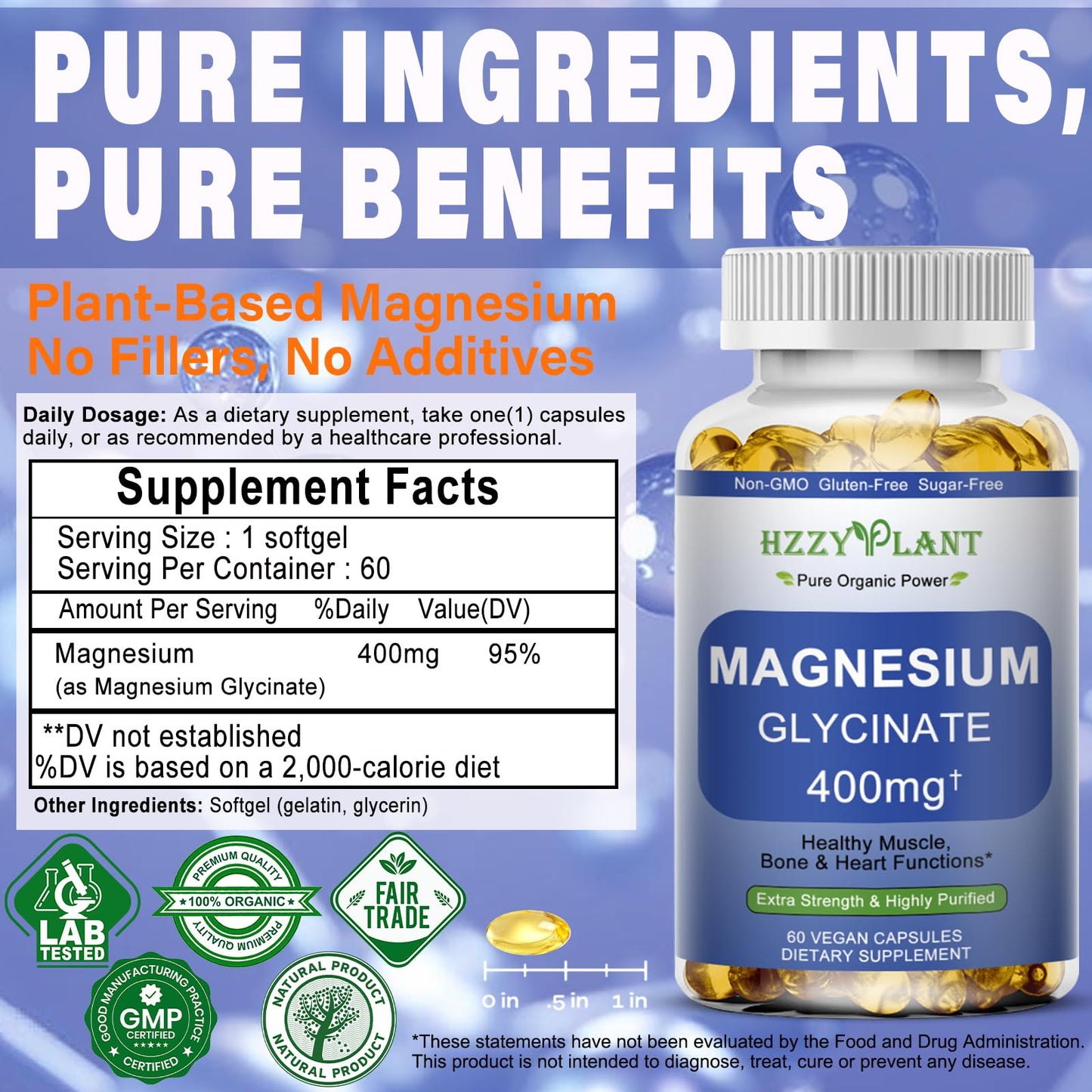 Magnesium Glycinate Softgels, High Absorption Magnesium Glycinate 400mg Supplement for Muscle, Heart, Sleep & Bone Support, Bisglycinate Softgel Capsules Supplement, Vegan, Non-GMO, 2 Month Supply - Medaid International
