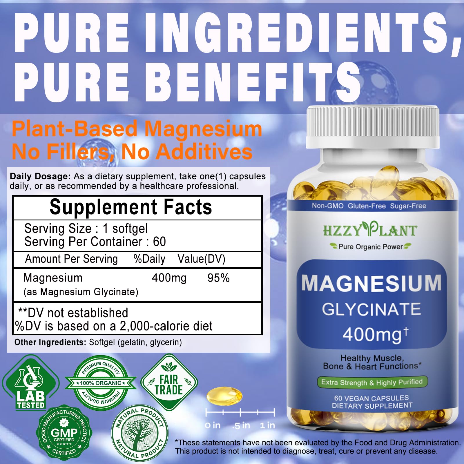 Magnesium Glycinate Softgels, High Absorption Magnesium Glycinate 400mg Supplement for Muscle, Heart, Sleep & Bone Support, Bisglycinate Softgel Capsules Supplement, Vegan, Non-GMO, 2 Month Supply - Medaid International