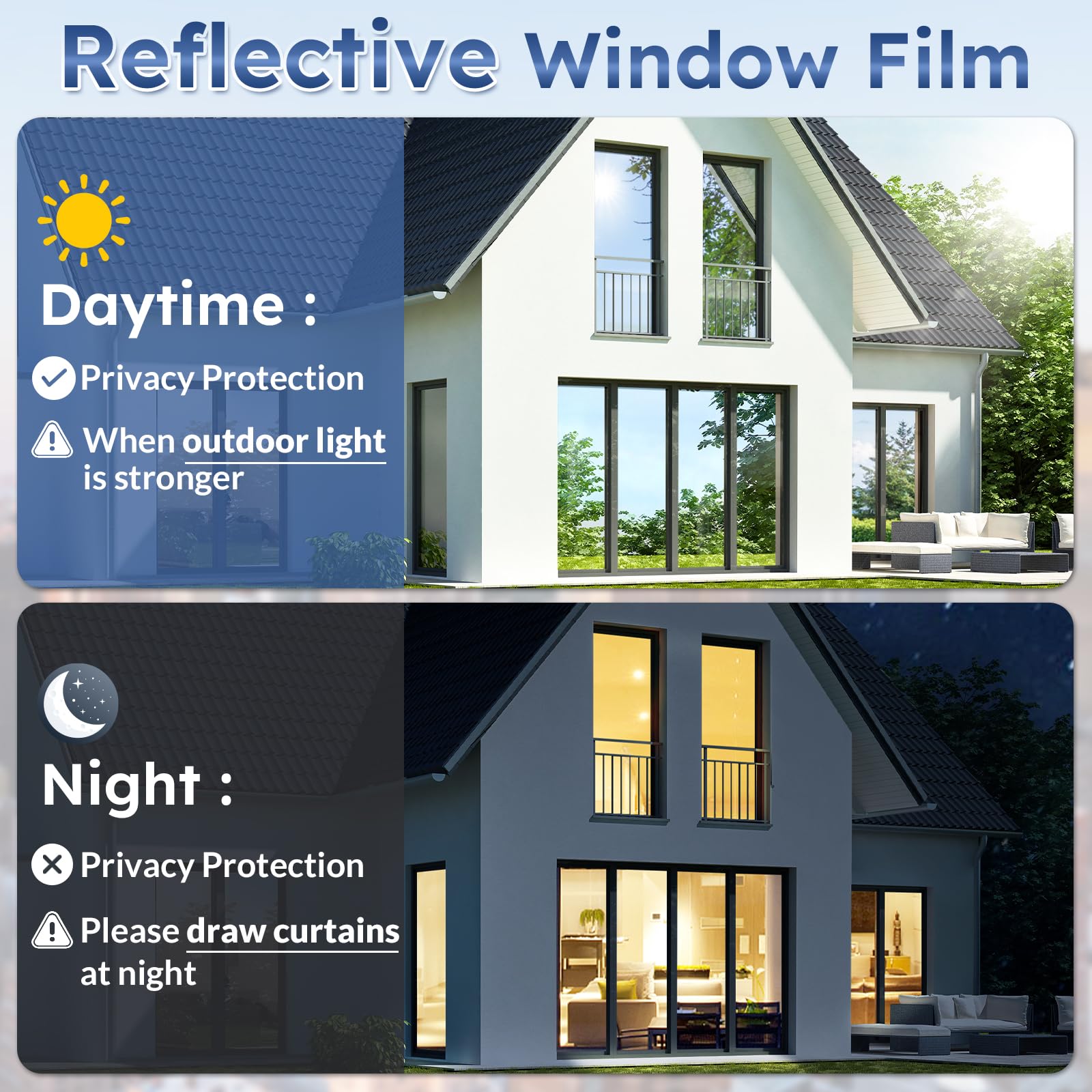 rabbitgoo One Way Window Film Daytime Privacy Mirror Window Tint for Home Office, Heat Control Sun Blocking Anti UV Reflective Tinting Film Glass Window Door Covering,17.5 in X 6.5 Feet, Silver - Medaid International