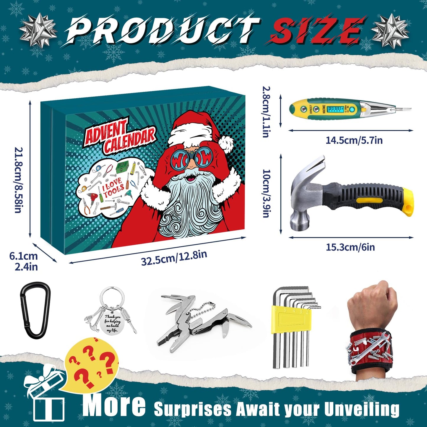 MOVINPE Hand Tool Advent Calendar for Men Teen Boy 2025 Christmas, 24 Days Household Hand Tool Kit Gifts Countdown to Christmas Gadget Tools for Son, Boyfriend, Husband, Dad - Medaid International