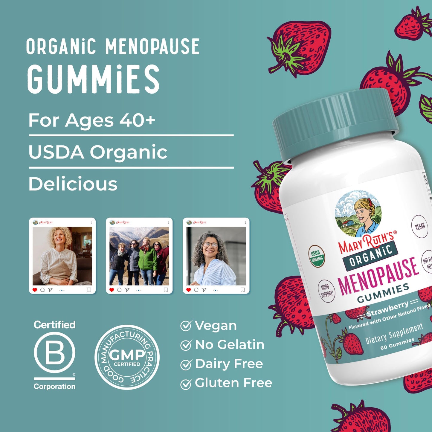 Organic Menopause Gummies by MaryRuth's | Menopause Supplements for Women | Mood Support | Hot Flash Relief | Maca Root | Black Cohosh | USDA Organic | Non-GMO | Vegan | 30 Servings - Medaid International