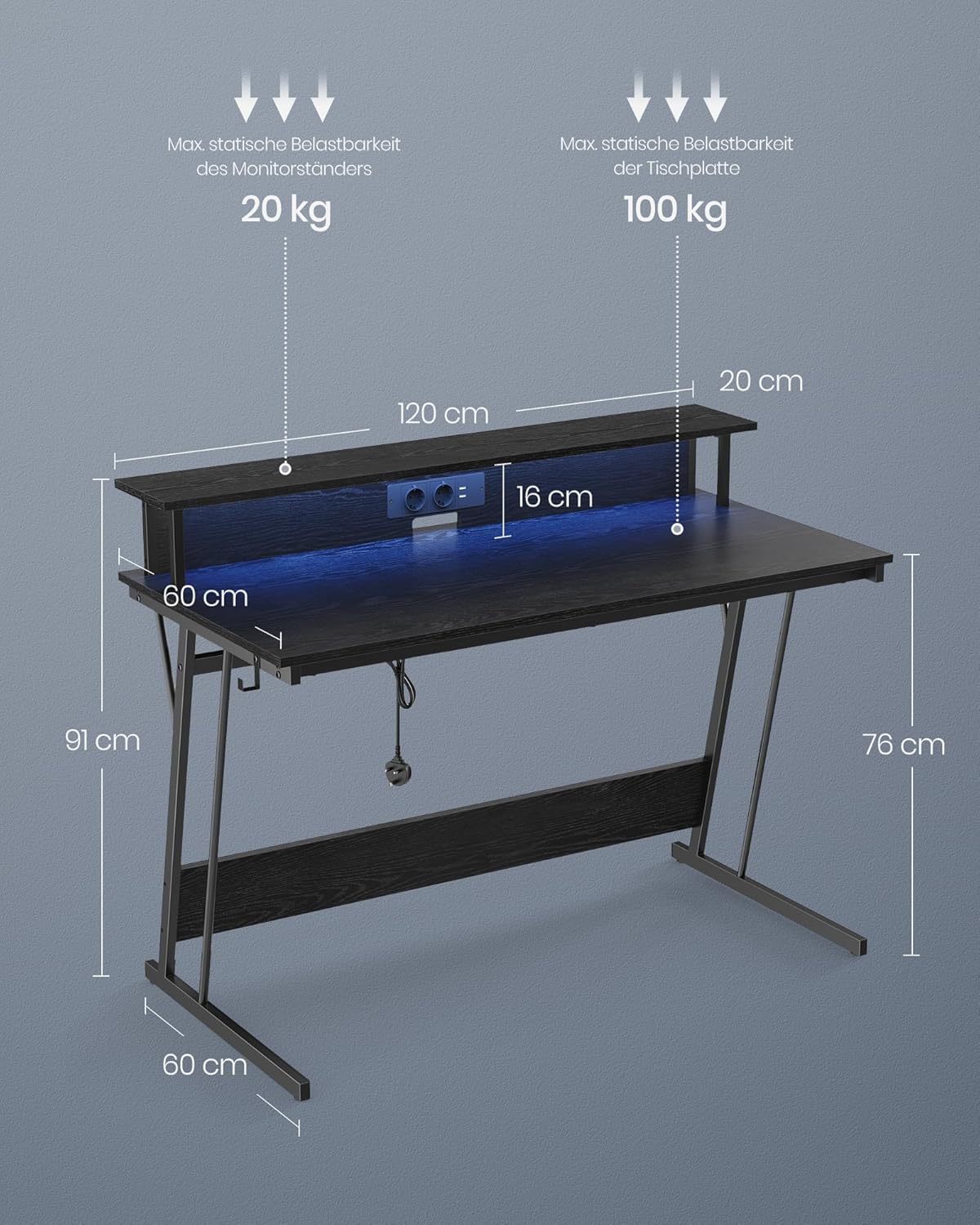 VASAGLE Gaming Computer Desk LWD192B56