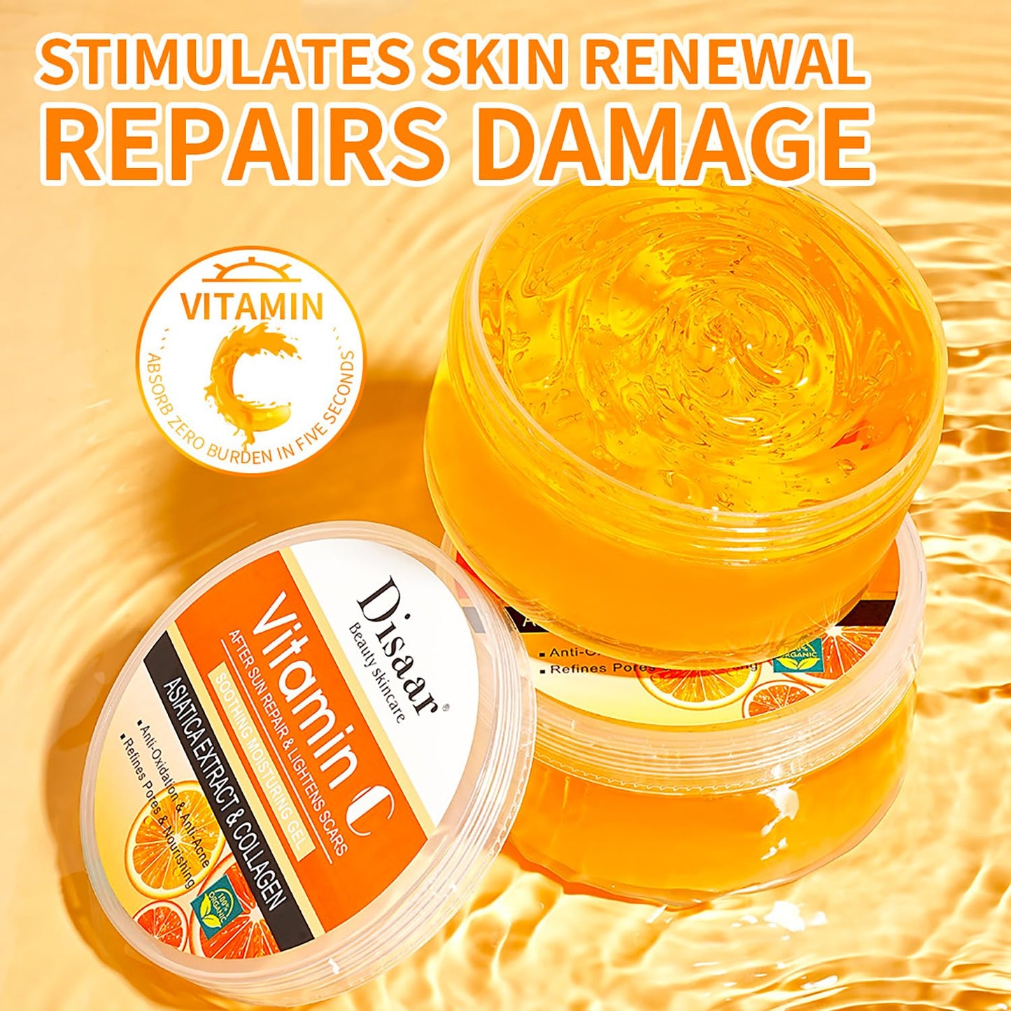 (NET) Disaar Collagen Moisturizing Gel with Vitamin C, Orance Extract After Sun Repair, Smoothing, Pore Refining, Anti-Oxidation