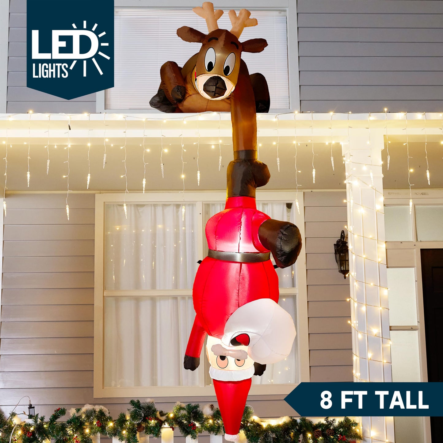 Joiedomi 8 FT Hanging Christmas Inflatables Decoration, Christmas Inflatable Reindeer and Climbing Santa, Blow Up Santa with Build-in LED for Xmas Party Indoor, Outdoor, Yard, Garden, Lawn Decor - Medaid International
