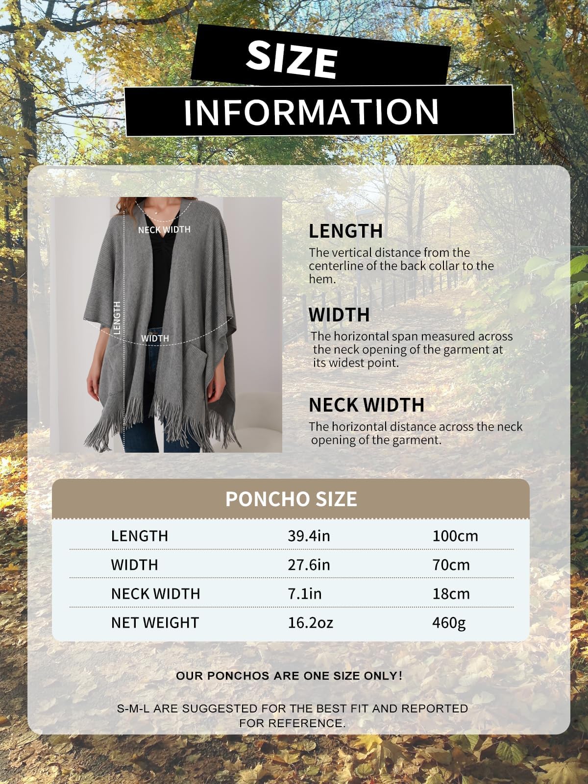 KASTWAVE Women's Open Front Poncho Cape with Pockets Soft Knit Fringe Shawl Wrap, Grey