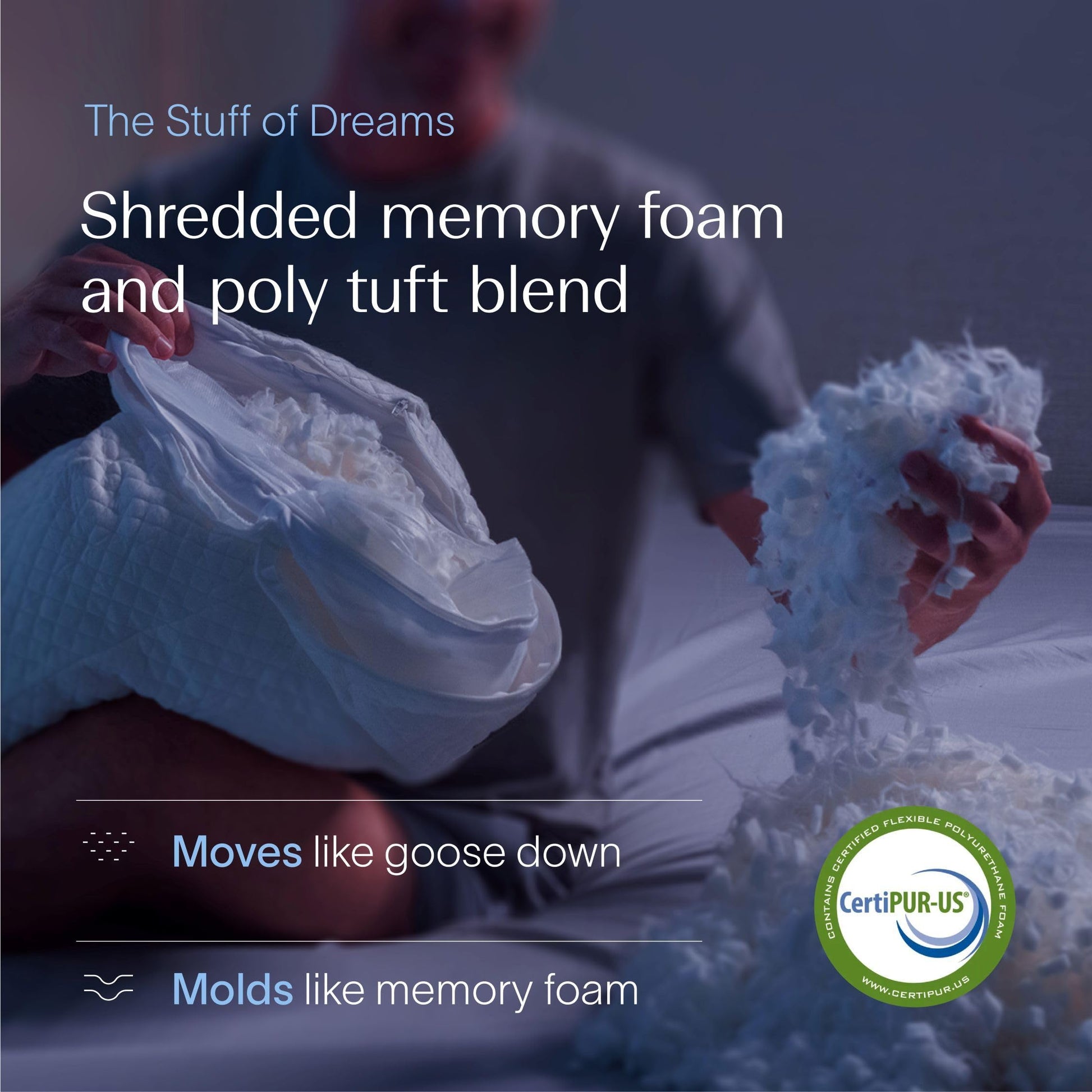 DreamyBlue Signature Pillow w/Adjustable Loft • Shredded Memory Foam Fill • Neutral Alignment for Side, Back, and Stomach Sleepers • Washable Bamboo Rayon Cover • CertiPUR-US Certified Foam (Queen) - Medaid International