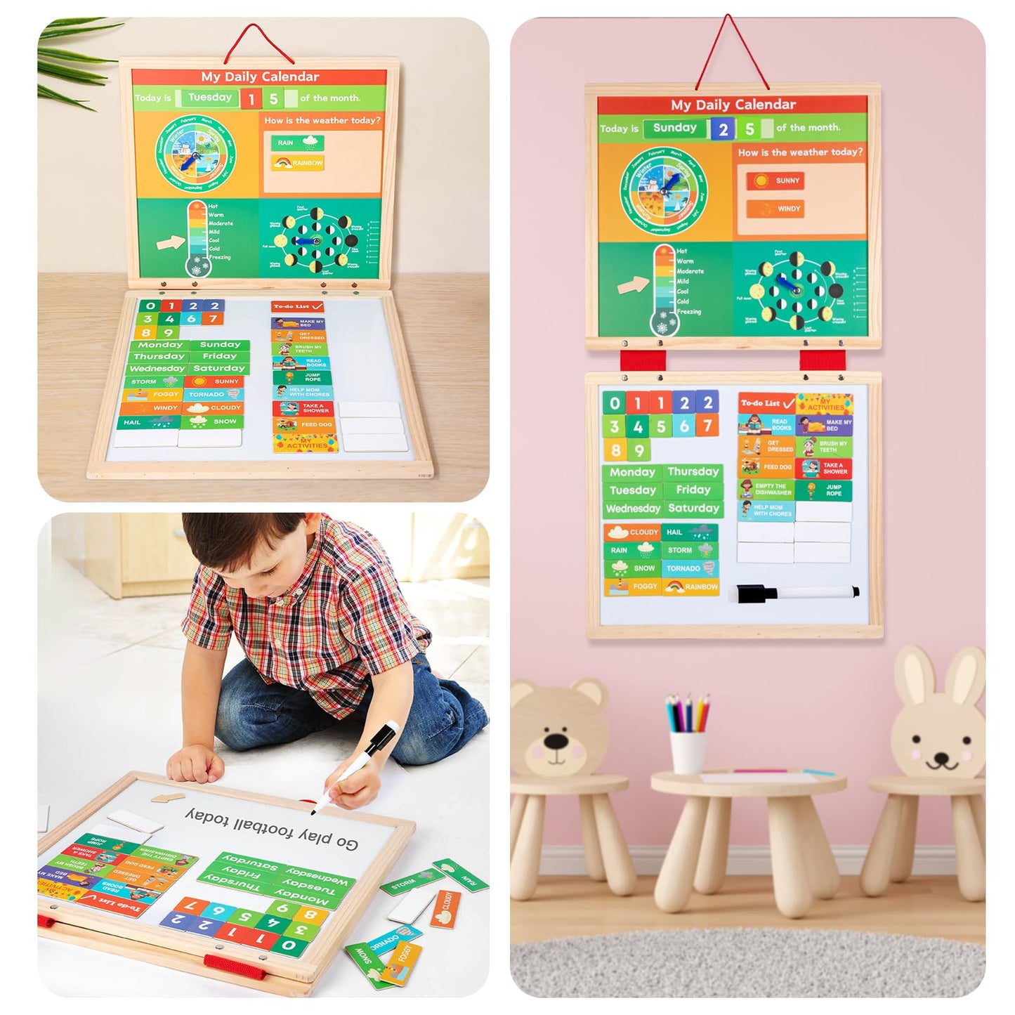 Interactive Wall Calendar for Kids, Magnetic Weather and Seasons Poster, Activity Planner for Boys and Girls - Medaid International