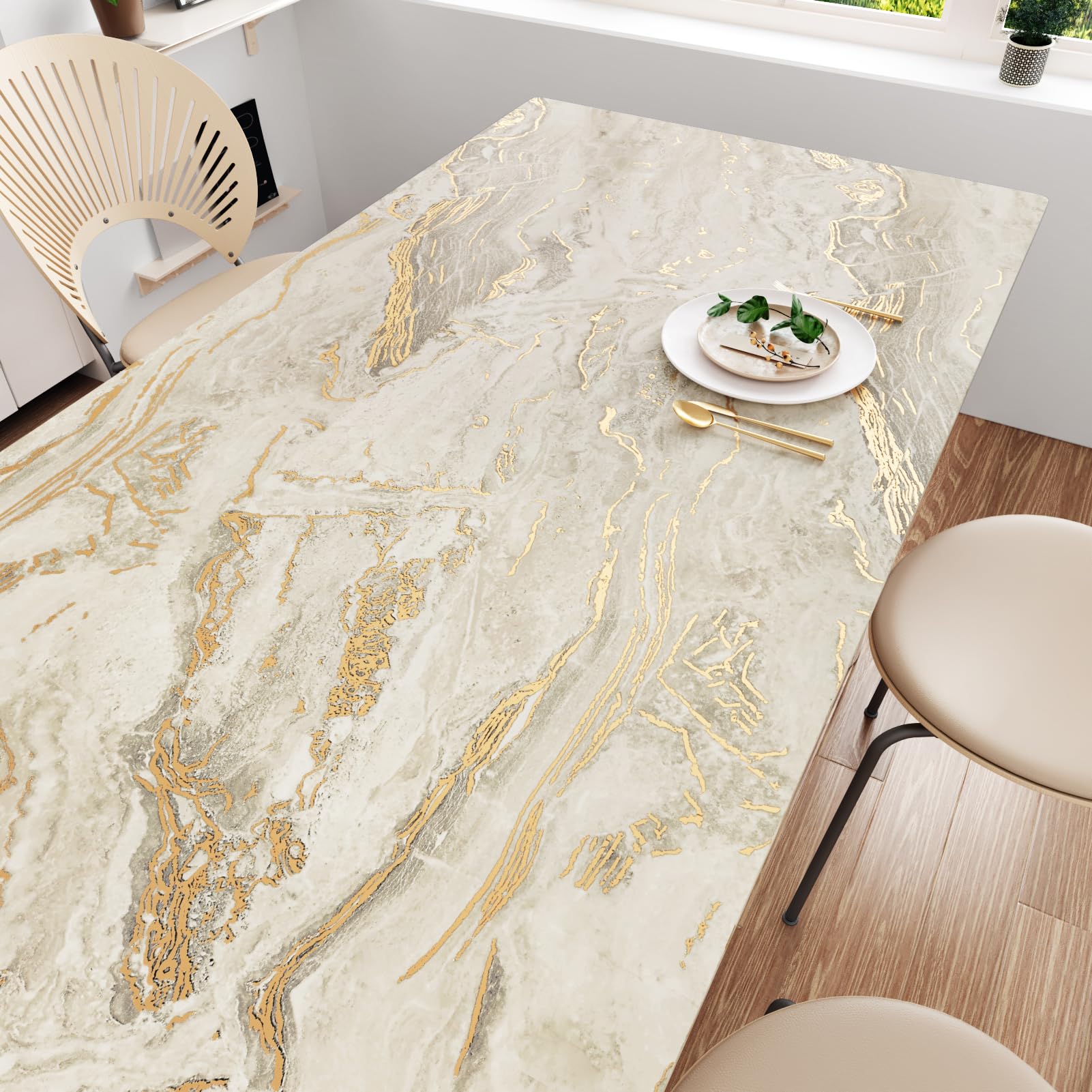 WESTICK Matte Beige/Gold Marble Conatct Paper for Countertops Waterproof Granite Contact Paper Self Adhesive Removable Golden Marble Peel and Stick Wallpaper for Tables Counter Cabinets 15.8" x 80" - Medaid International