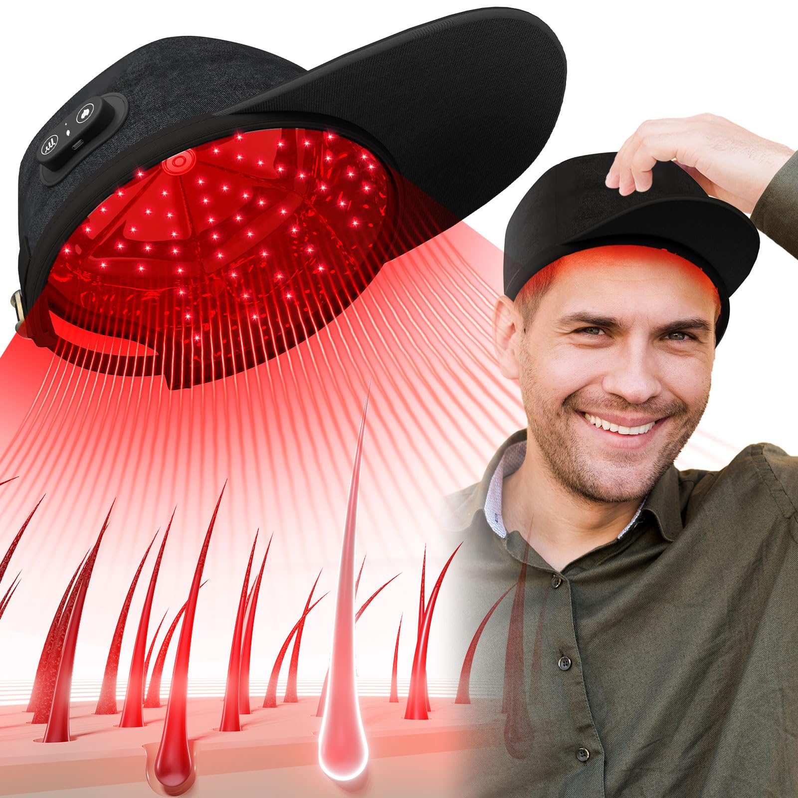 Laser Cap for Hair Growth, Wireless Red Light Therapy for Hair Growth, Strengthen Hair Roots, Hair Loss Treatment for Men and Women - Medaid International