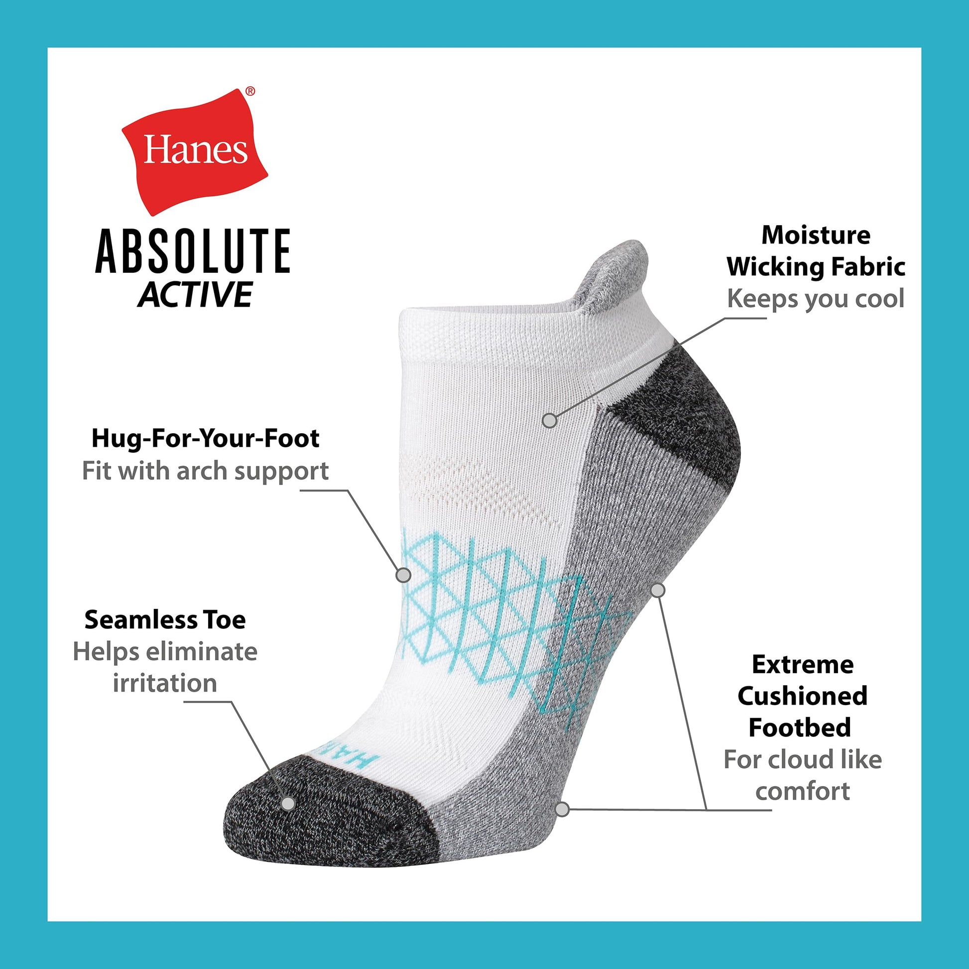 Hanes Women's Cushioned No Show Tab Socks, Absolute Active No Show Socks, Extended Sizes, 4-Pairs - Medaid International