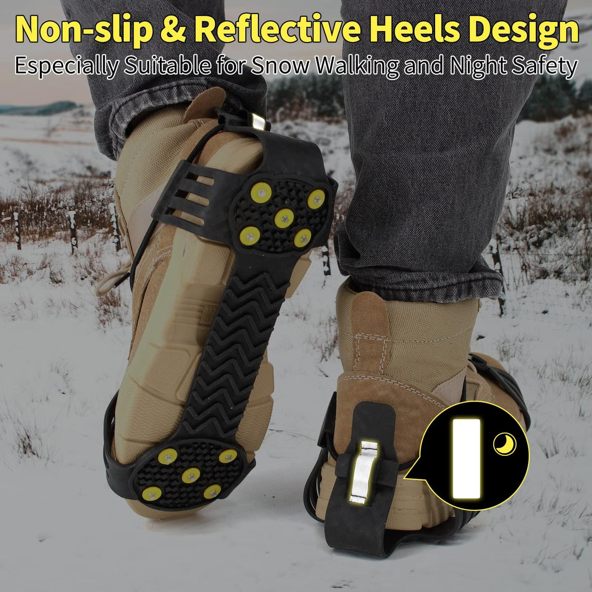 TERRIFI Ice Cleats Snow Grips, Non-Slip Traction Crampons 10 Steel Studs with Extra 20 Replacement Studs, Walk Traction Cleats for Walking, Hiking, Mountaineering, Shoes/Boots, Snow Ice Walking
