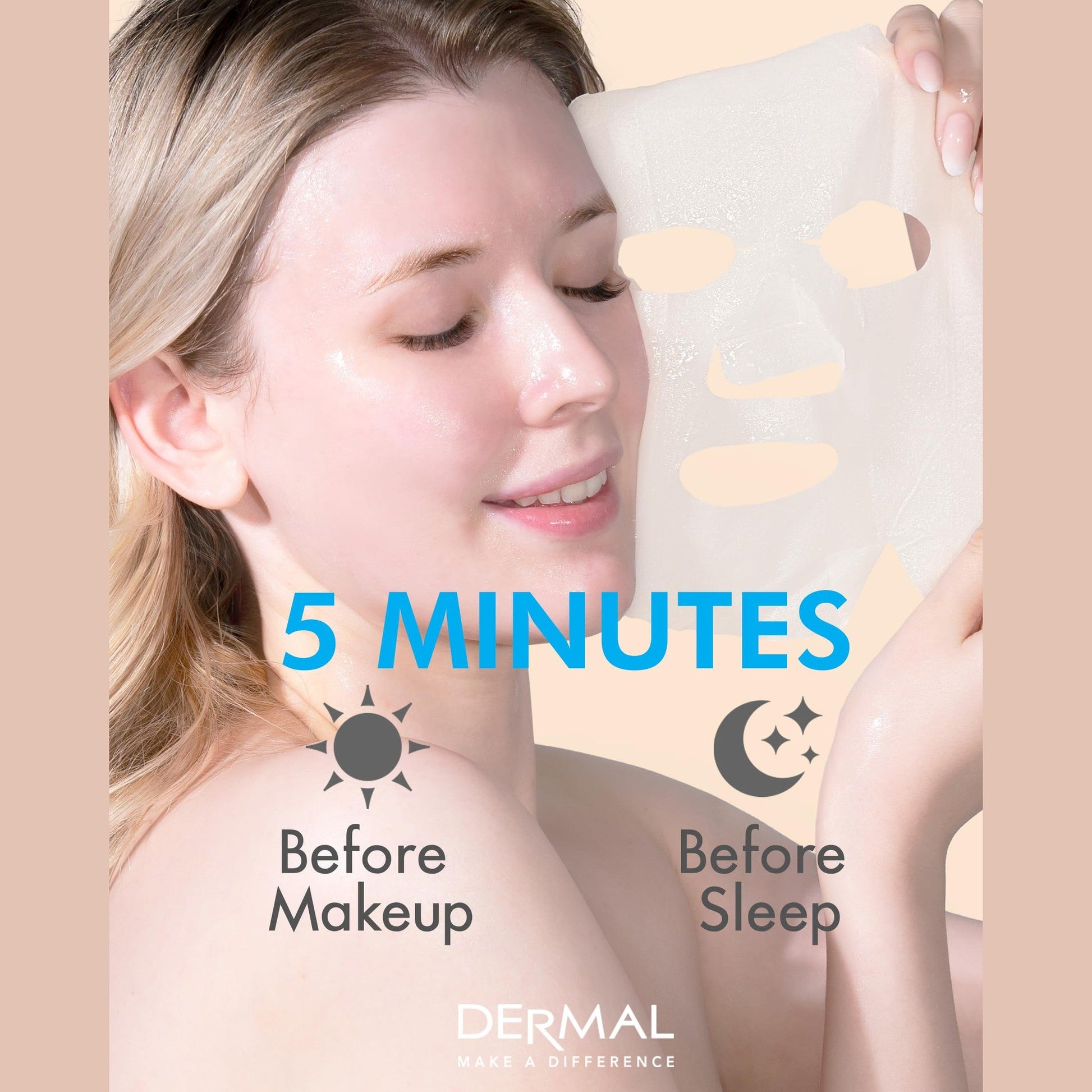 DERMAL White Collagen Essence Full Face Facial Mask Sheet 23g Pack of 10 - Medaid International