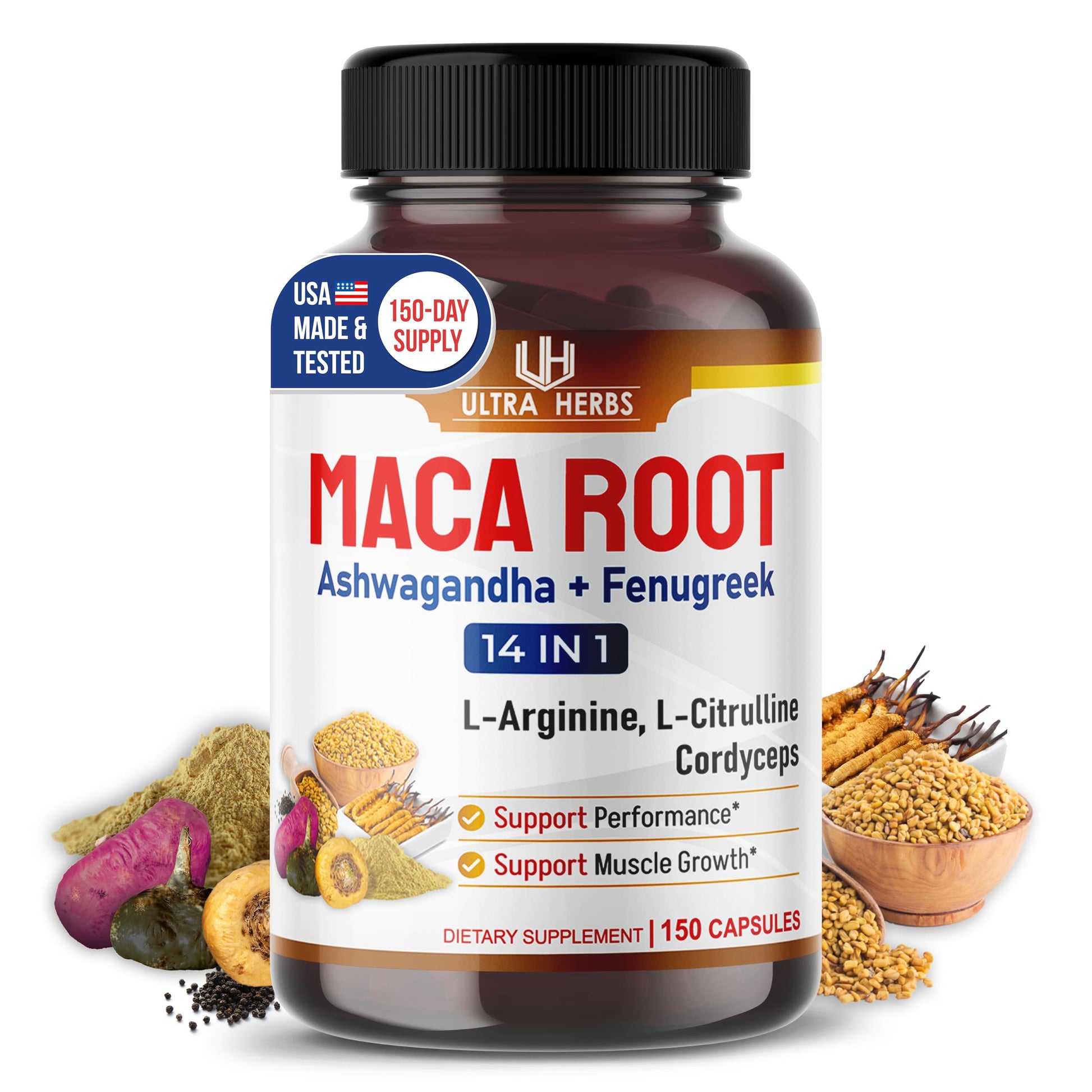 Peruana Maca Root Black, Red, Yellow | Maca Root Capsules Enhanced with Ginseng, Ashwagandha, Fenugreek | Support Stamina, Performance & Mood | 150 Capsules - Medaid International