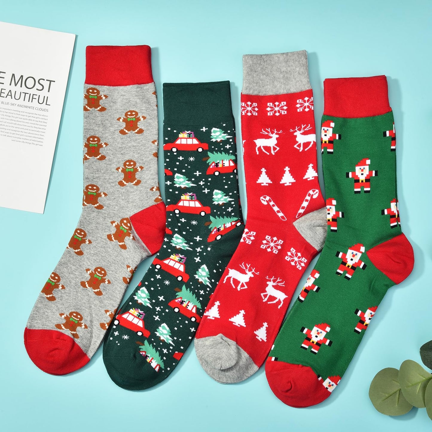 HSELL Mens Fun Patterned Dress Socks Funny Novelty Crazy Design Cotton Socks Gift for Men (4 Pairs - Christmas) - Medaid International