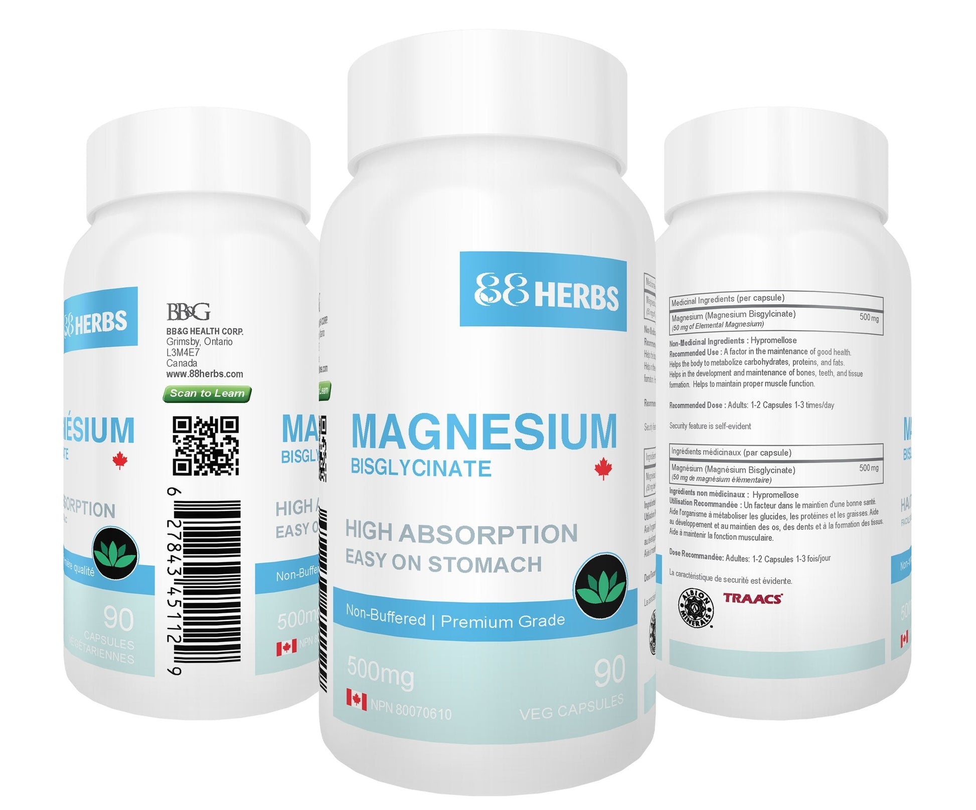 Magnesium Bisglycinate – Highest Absorption – Premium Grade – No Fillers – Non Buffered – 90 Veg Caps – 500mg Magnesium Bisglycinate per Cap (50mg Elemental Magnesium) - Medaid International