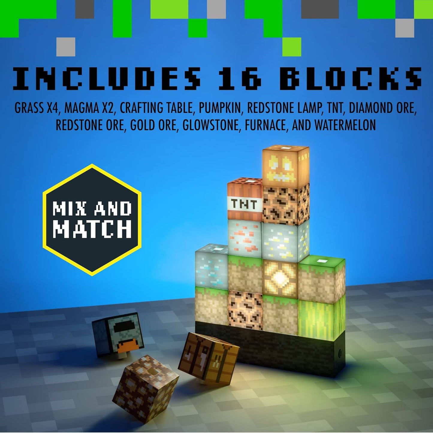 Minecraft DIY Building Blocks Night Light - USB Rechargeable LED Lamp