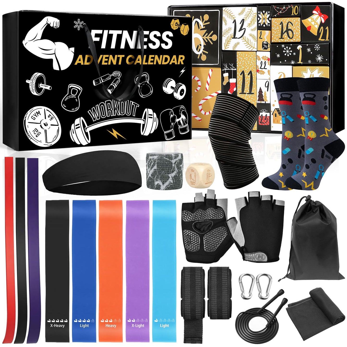 MOVINPE Fitness Gear Advent Calendar 2025, 24 Days of Workout Essentials with Jump Rope, Resistance Bands, Gloves, Headbands & More – Christmas Countdown Gifts for Men, Women & Teens - Medaid International