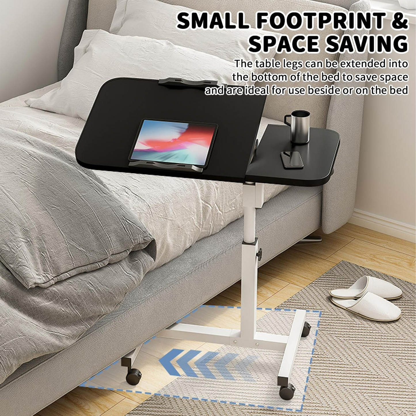 Height Adjustable Side Table with Wheels – Laptop Stand, Bed & Overbed Table for Living Room & Bedroom AS13 - Medaid International