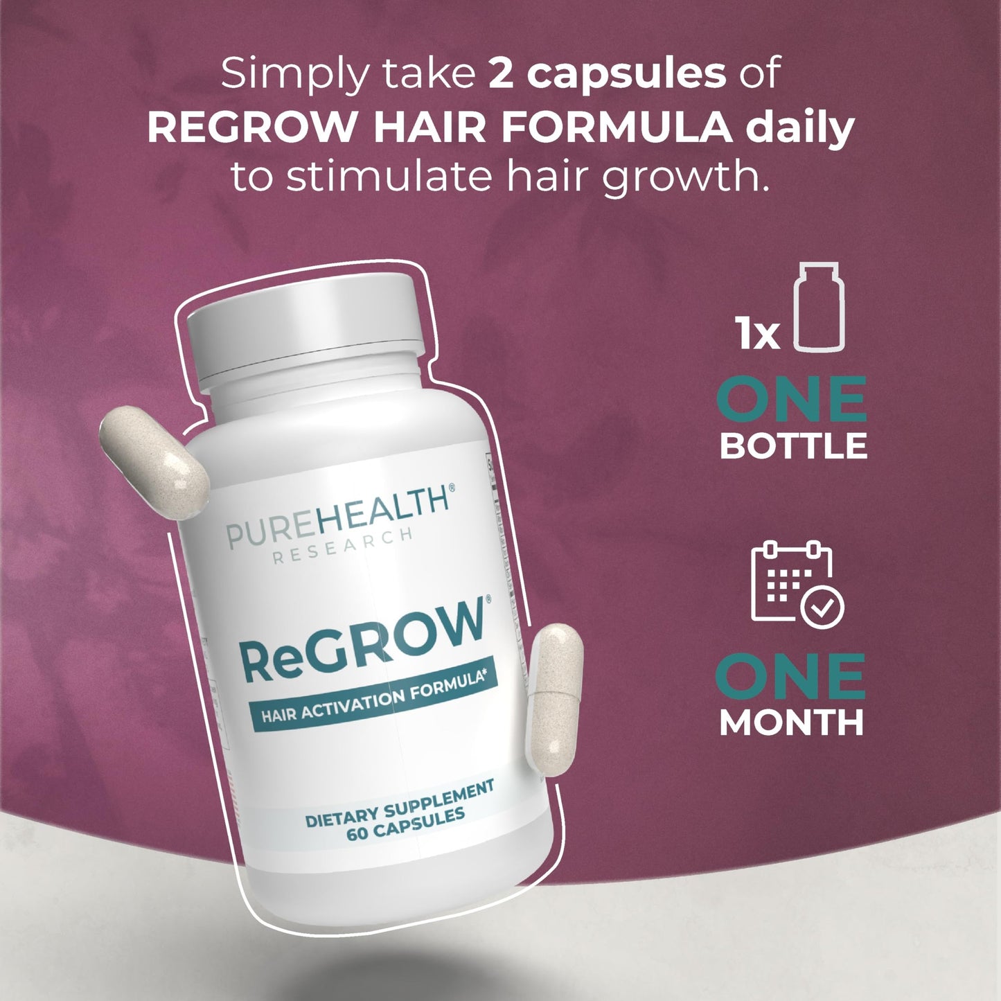 PUREHEALTH RESEARCH ReGrow - Hair Growth Vitamins - with Saw Palmetto, Biotin, Collagen, Zinc, Iron, Iodine, Selenium & More - Hair Supplements for Women & Men - 60 Capsules - Medaid International